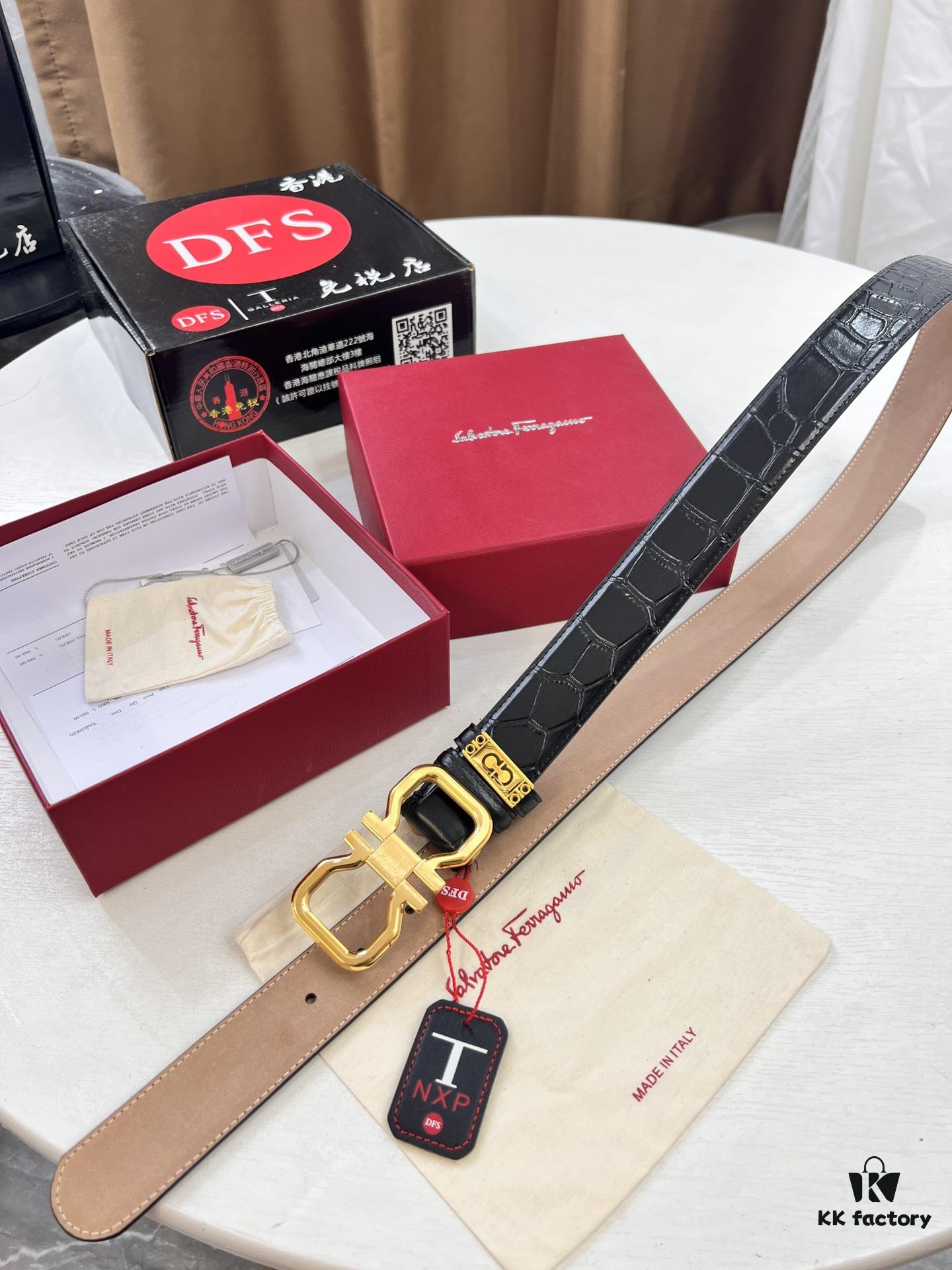 Ferragamo Belt, Hong Kong Duty-Free Gift Box 🎁 (NXP RFID Tag with Official Website Verification, Authentic Anti-Counterfeit Chip)