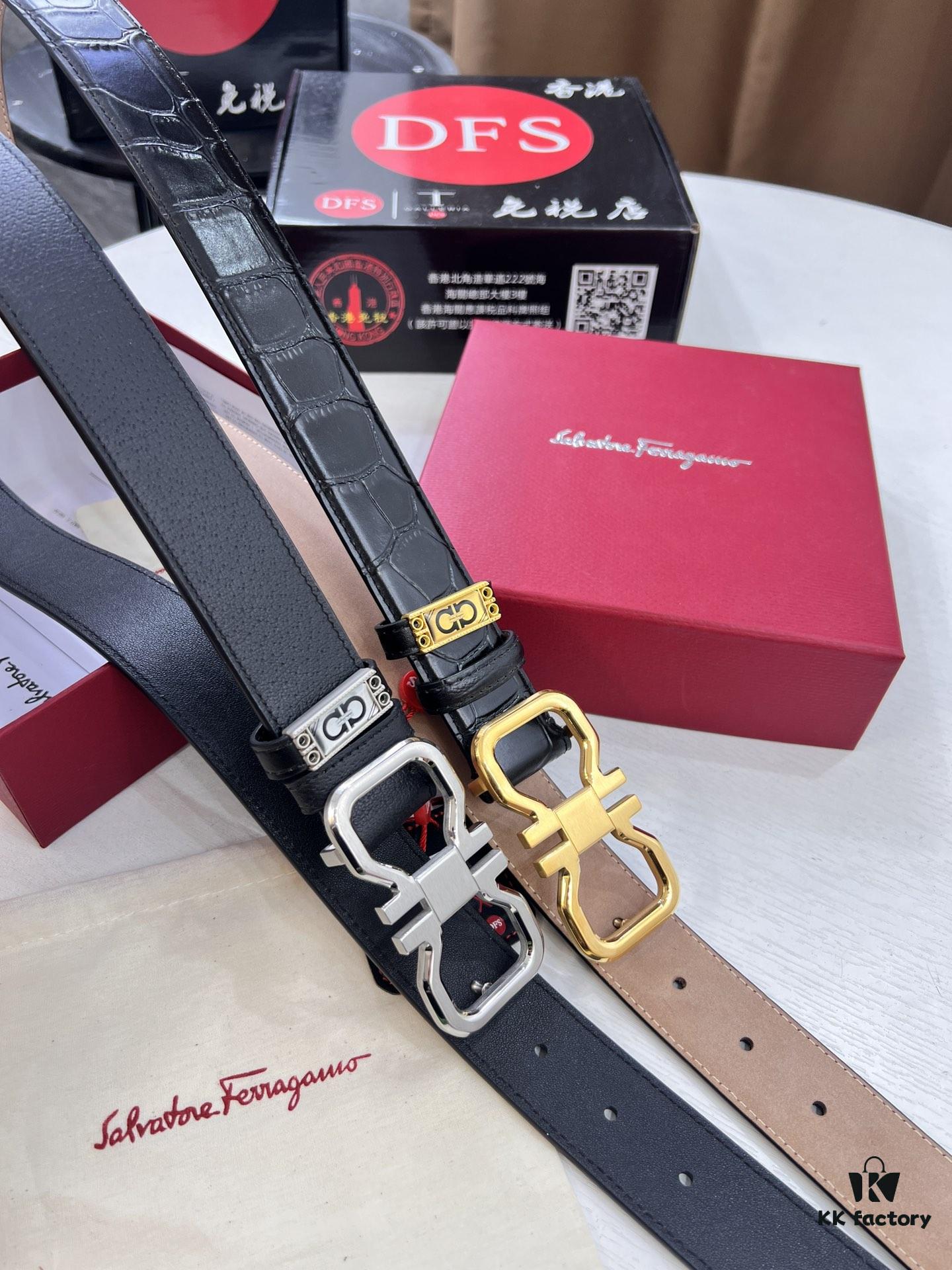 Ferragamo Belt, Hong Kong Duty-Free Gift Box 🎁 (NXP RFID Tag with Official Website Verification, Authentic Anti-Counterfeit Chip)