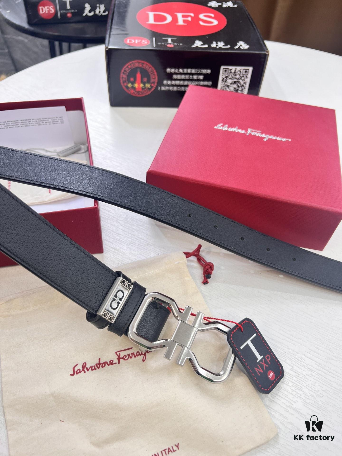 Salvatore Ferragamo Belt, Hong Kong Duty-Free Gift Box 🎁 (NXP RFID Tag with Official Website Verification, Authentic Anti-Counterfeit Chip)