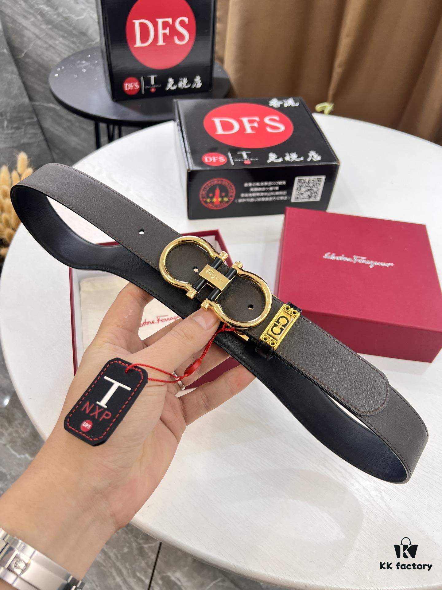 Shop Owner's Recommendation: Ferragamo Men's Belt, Genuine Imported Lap Grain Full-Grain Leather, Reversible Dual Color, Precision 8-Shaped Stainless Steel Buckle