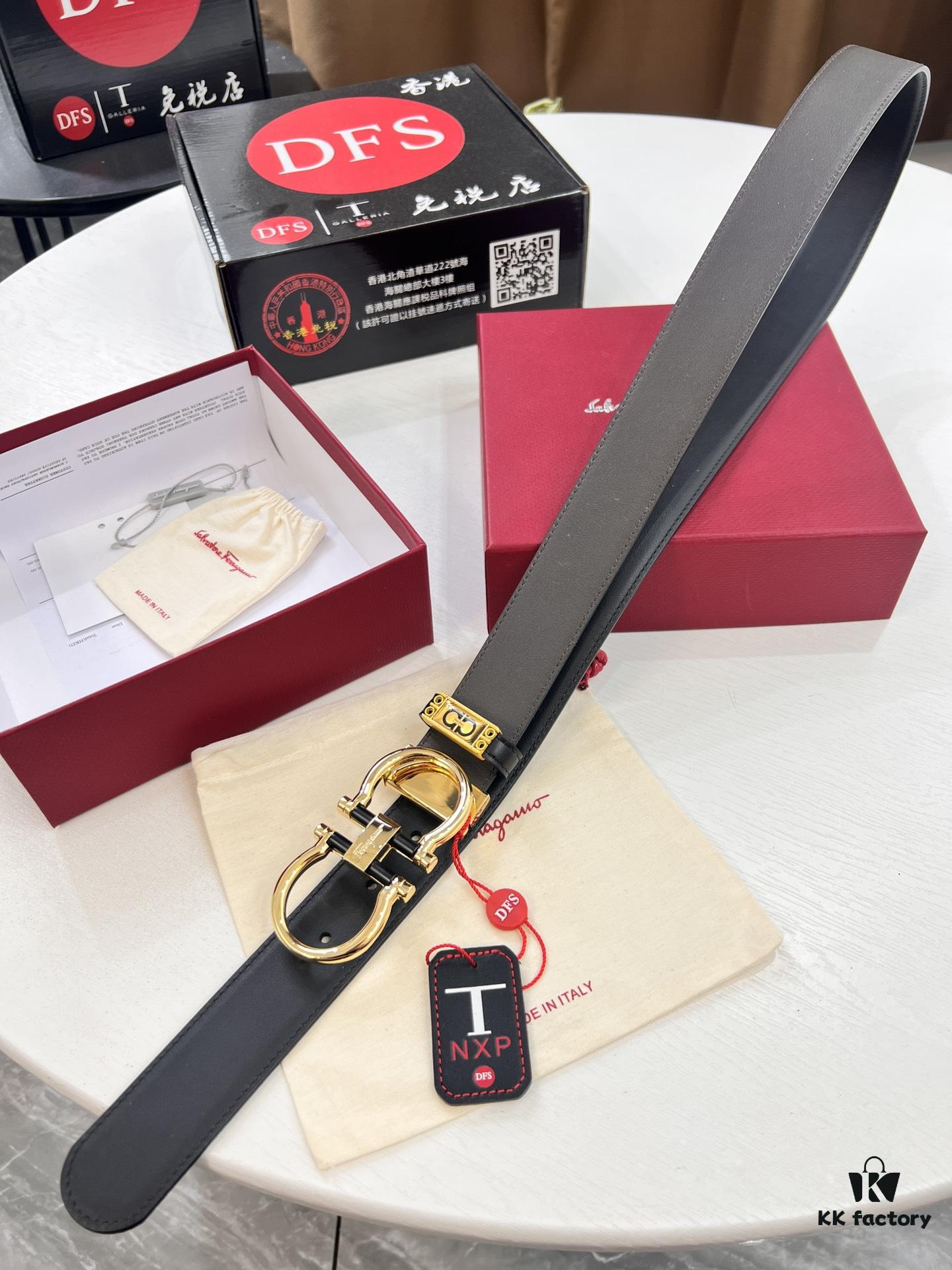 Shop Owner's Recommendation: Ferragamo Men's Belt, Genuine Imported Lap Grain Full-Grain Leather, Reversible Dual Color, Precision 8-Shaped Stainless Steel Buckle