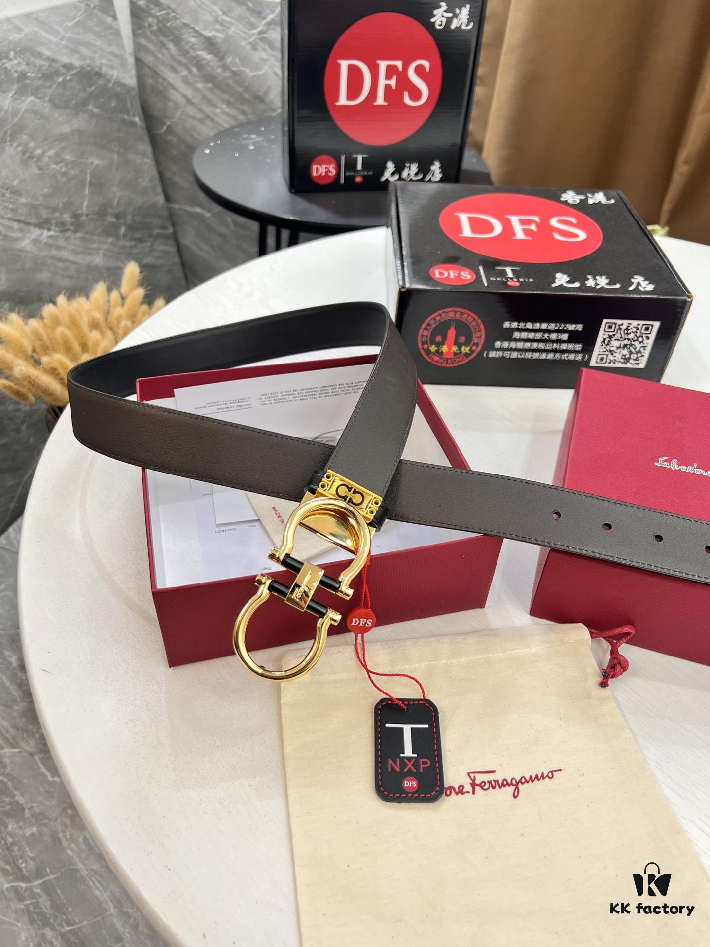 Shop Owner's Recommendation: Ferragamo Men's Belt, Genuine Imported Lap Grain Full-Grain Leather, Reversible Dual Color, Precision 8-Shaped Stainless Steel Buckle