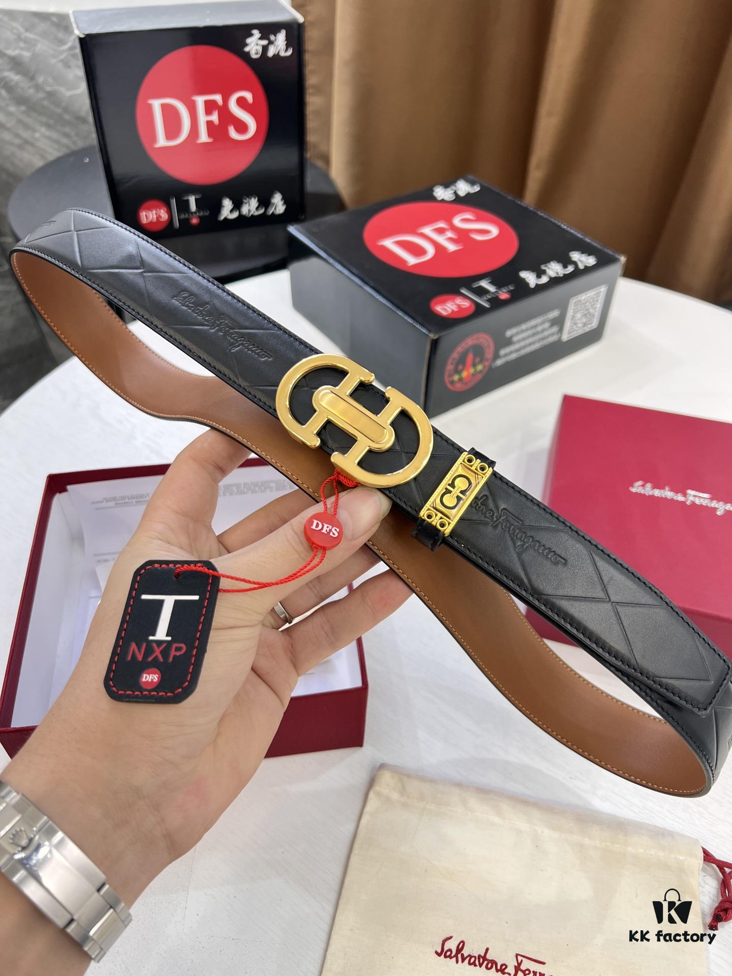 Salvatore Ferragamo Men's Automatic Belt, Imported Top-Grade Full-Grain Calfskin, Steel Hardware, 3.5cm Width