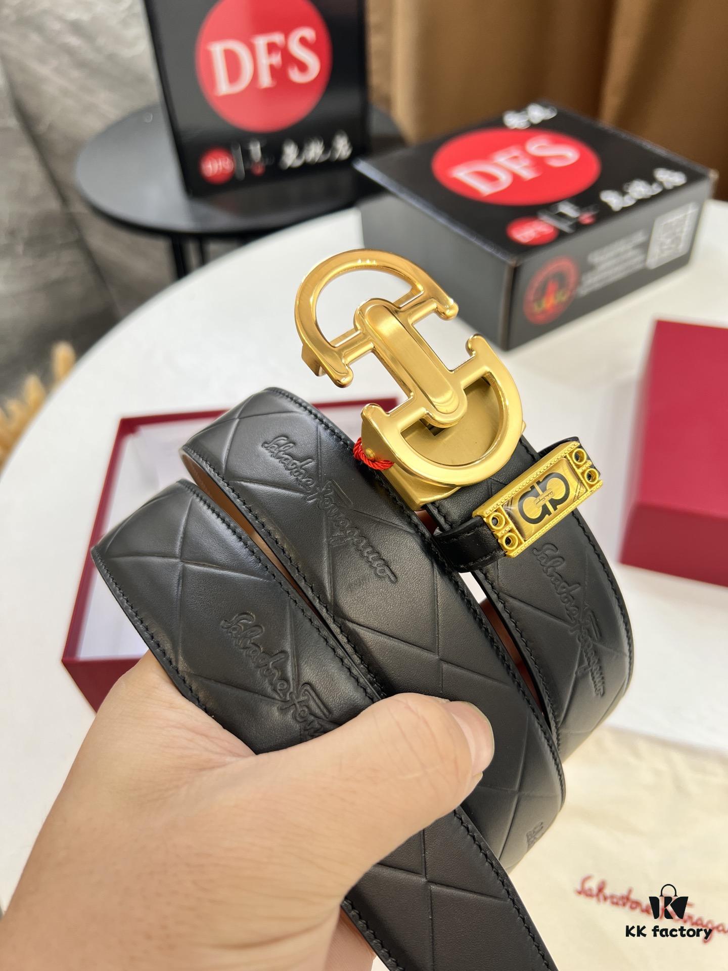 Salvatore Ferragamo Men's Automatic Belt, Imported Top-Grade Full-Grain Calfskin, Steel Hardware, 3.5cm Width