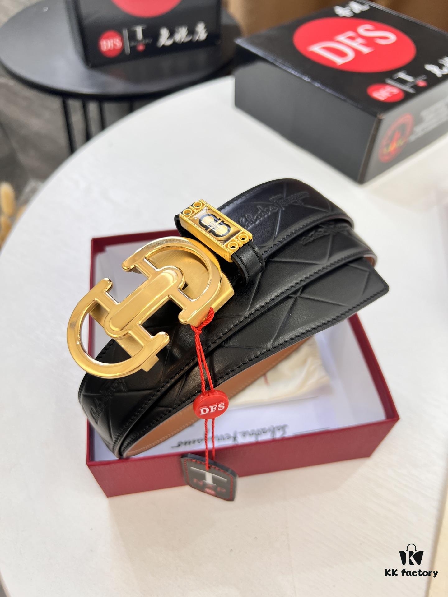 Salvatore Ferragamo Men's Automatic Belt, Imported Top-Grade Full-Grain Calfskin, Steel Hardware, 3.5cm Width