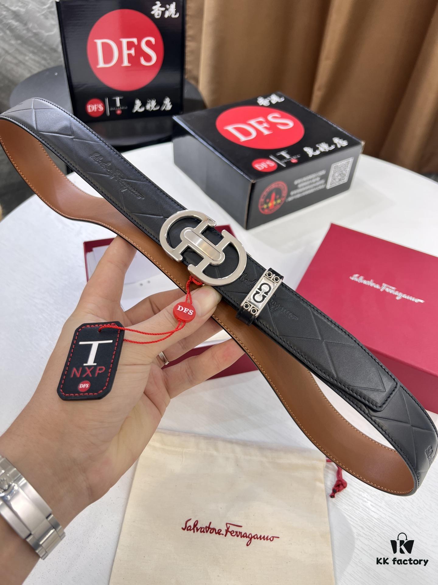 Salvatore Ferragamo Men's Automatic Belt, Top-Quality Genuine Leather with Steel Hardware, 3.5 cm Width