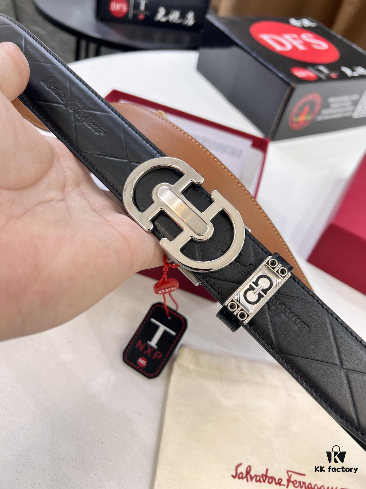 Salvatore Ferragamo Men's Automatic Belt, Top-Quality Genuine Leather with Steel Hardware, 3.5 cm Width