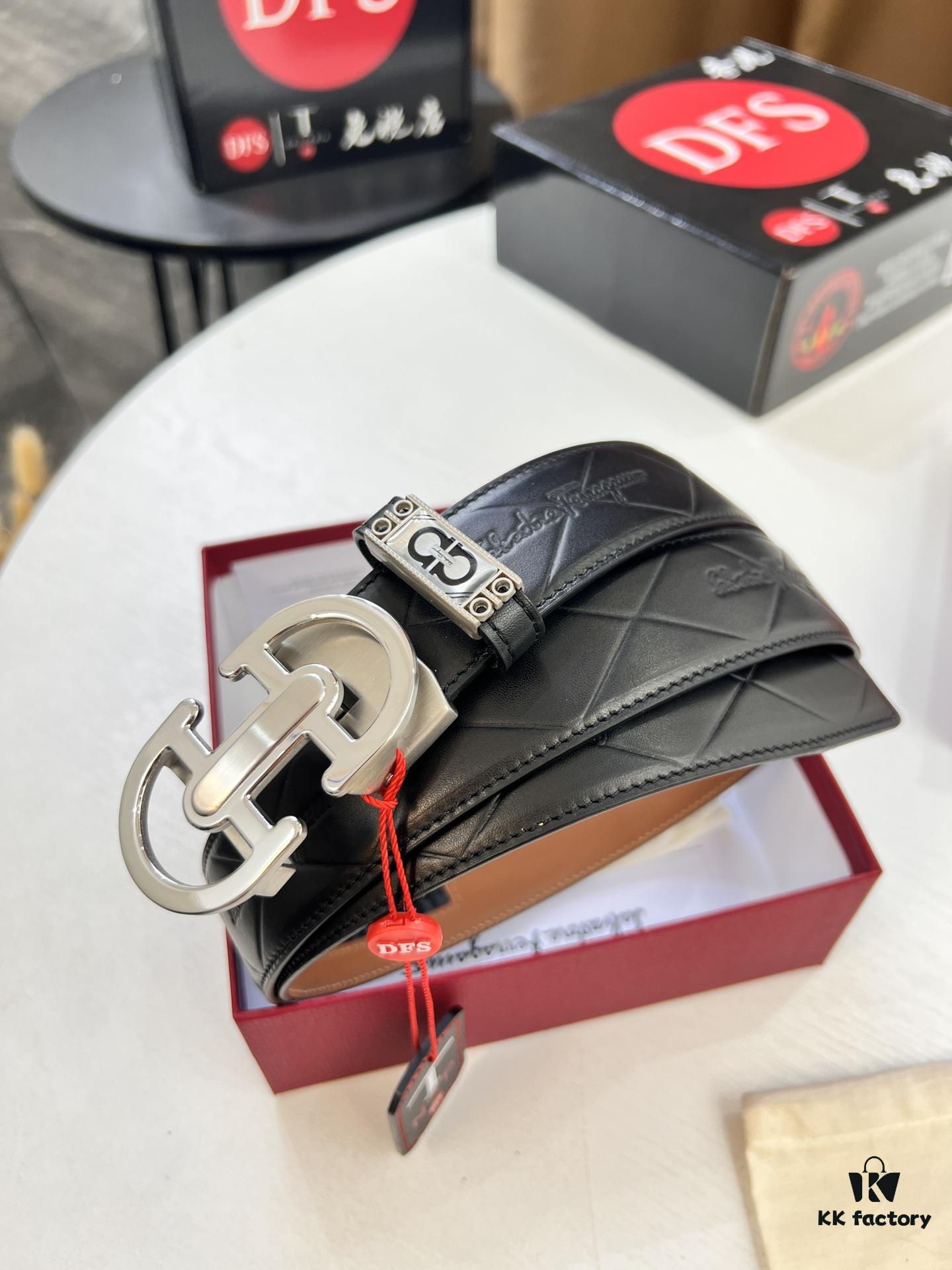 Salvatore Ferragamo Men's Automatic Belt, Top-Quality Genuine Leather with Steel Hardware, 3.5 cm Width