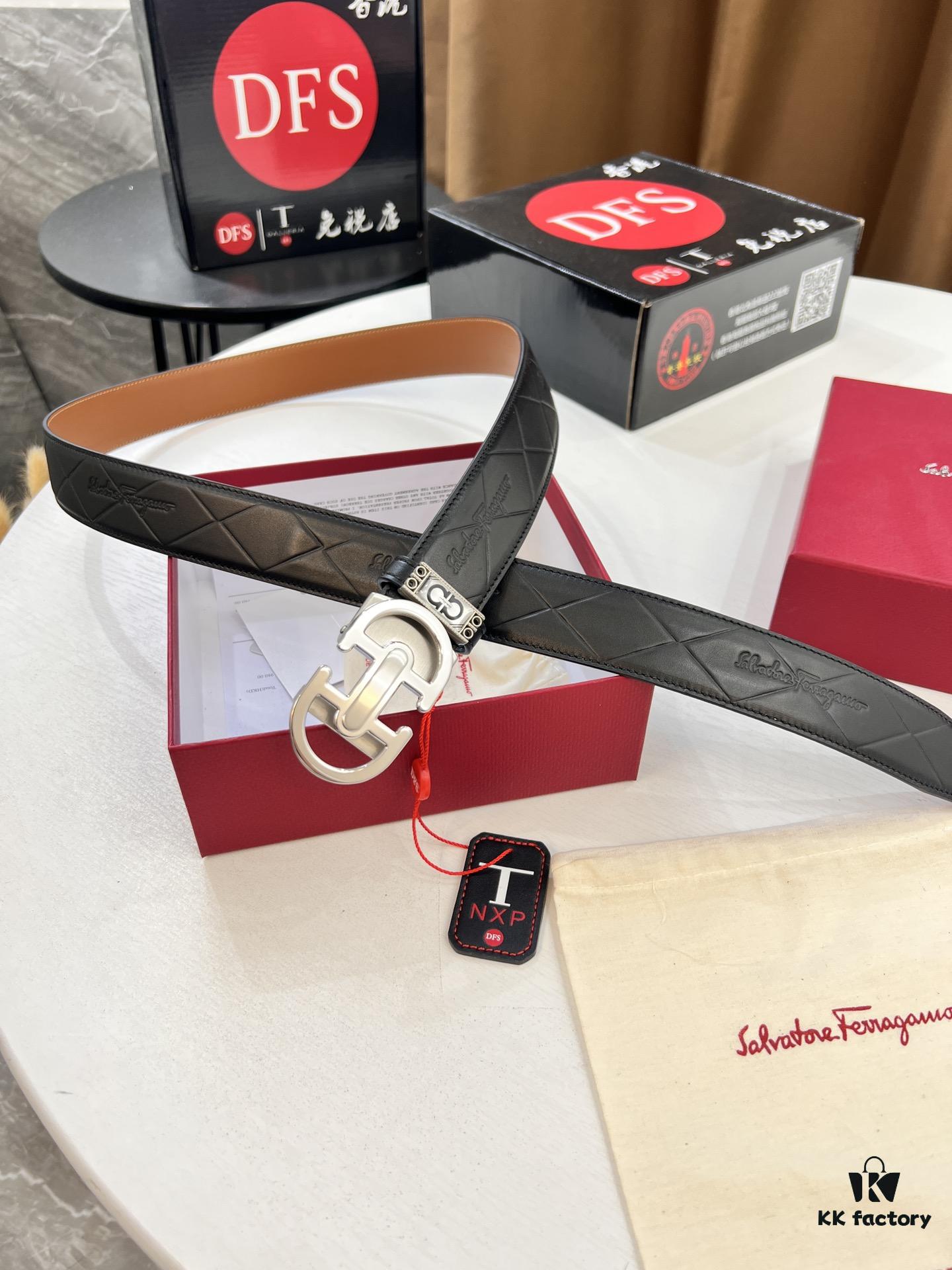 Salvatore Ferragamo Men's Automatic Belt, Top-Quality Genuine Leather with Steel Hardware, 3.5 cm Width