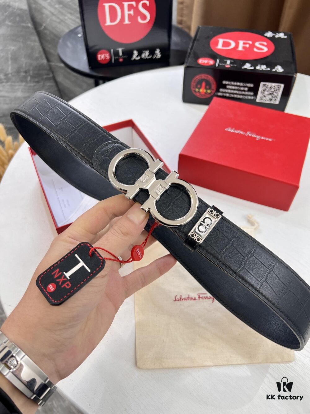 Top-Tier Belt, Hong Kong Duty-Free T Gift Box 🎁 Anti-Counterfeit QR Code Verification, Genuine South African Imported Deer-Grain Calfskin, Double-Sided Texture, 3.8cm Width, Premium Men's Dress Belt