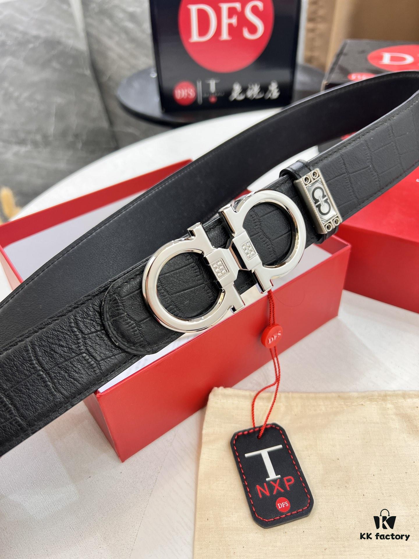 Top-Tier Belt, Hong Kong Duty-Free T Gift Box 🎁 Anti-Counterfeit QR Code Verification, Genuine South African Imported Deer-Grain Calfskin, Double-Sided Texture, 3.8cm Width, Premium Men's Dress Belt
