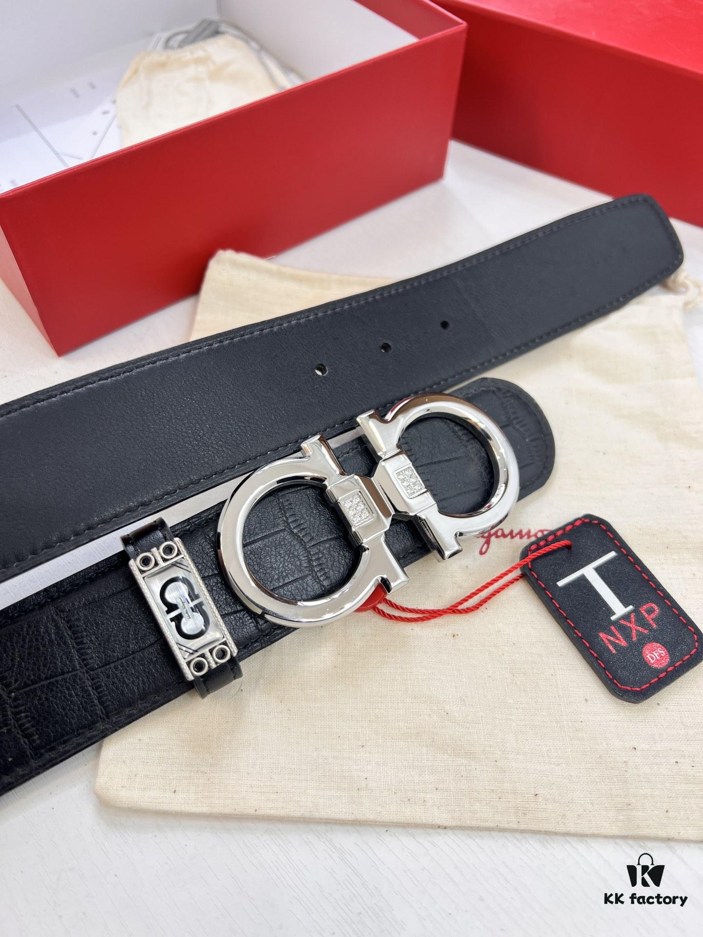 Top-Tier Belt, Hong Kong Duty-Free T Gift Box 🎁 Anti-Counterfeit QR Code Verification, Genuine South African Imported Deer-Grain Calfskin, Double-Sided Texture, 3.8cm Width, Premium Men's Dress Belt