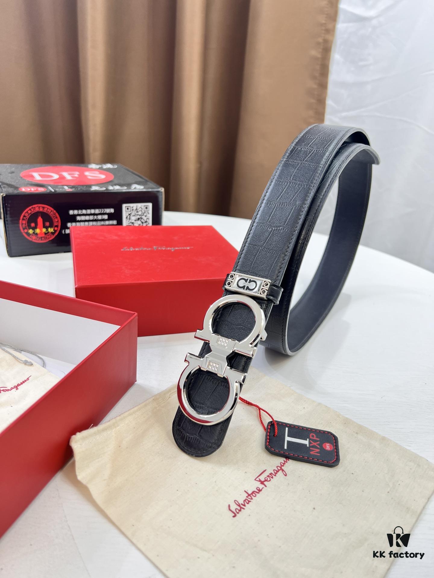 Top-Tier Belt, Hong Kong Duty-Free T Gift Box 🎁 Anti-Counterfeit QR Code Verification, Genuine South African Imported Deer-Grain Calfskin, Double-Sided Texture, 3.8cm Width, Premium Men's Dress Belt