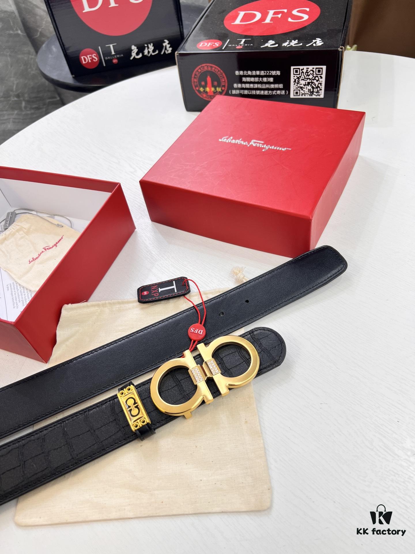 Top-Tier Men's Belt - Dual-Sided Genuine Calfskin Leather, Corrosion-Resistant Steel Hardware, Imported South African Deer Grain Cowhide, 3.8cm Width, Duty-Free Hong Kong T Gift Box Packaging