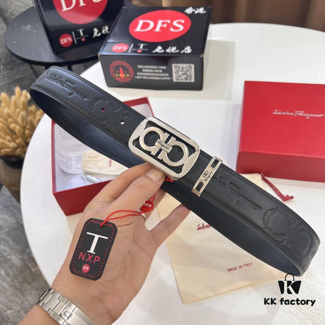 Top-tier Salvatore Ferragamo Belt, Hong Kong Duty-Free Gift Box, Original 8-Shaped Hardware, Genuine Leather, NFC Chip Enabled