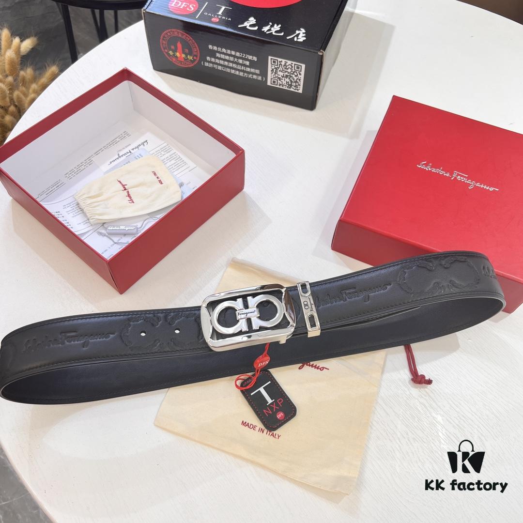 Top-tier Salvatore Ferragamo Belt, Hong Kong Duty-Free Gift Box, Original 8-Shaped Hardware, Genuine Leather, NFC Chip Enabled