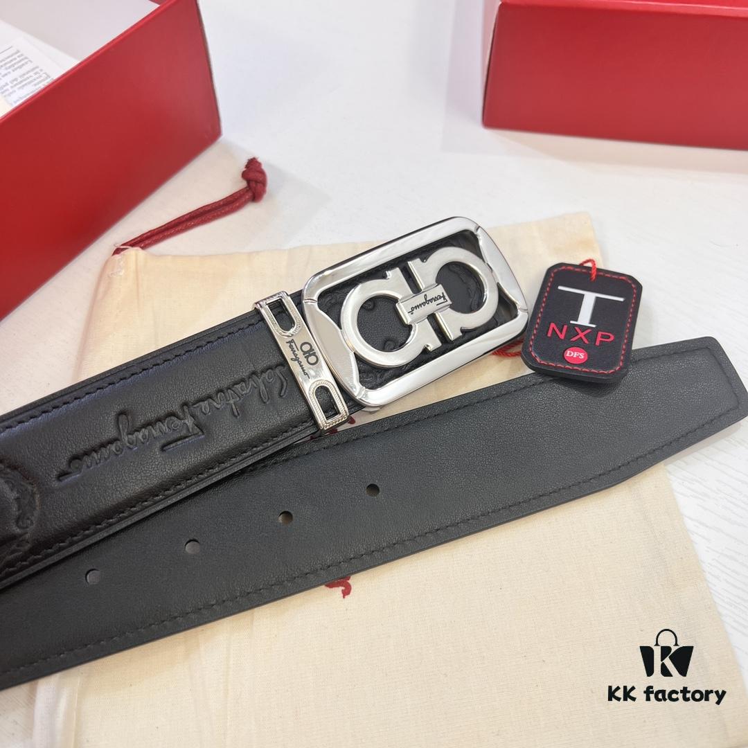 Top-tier Salvatore Ferragamo Belt, Hong Kong Duty-Free Gift Box, Original 8-Shaped Hardware, Genuine Leather, NFC Chip Enabled