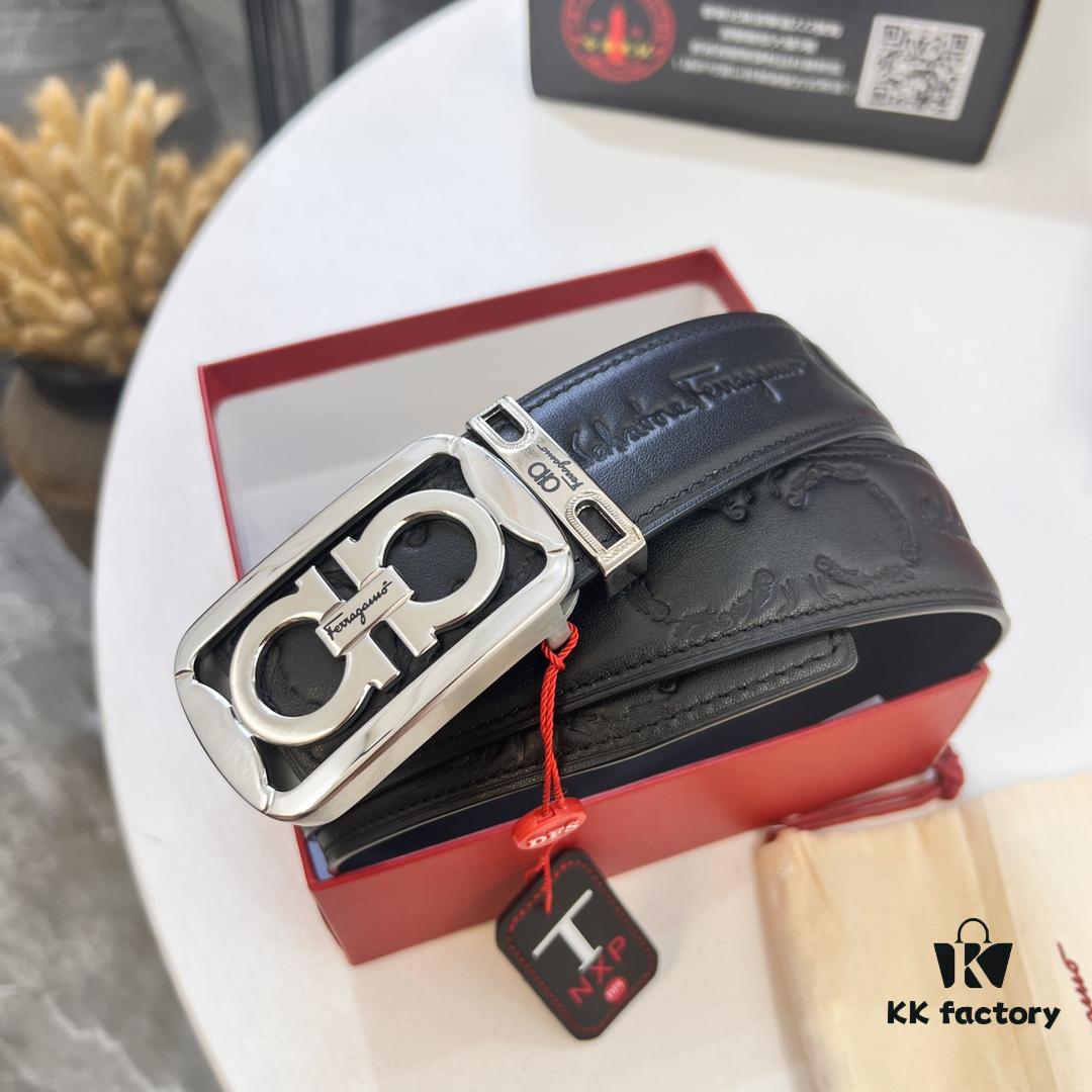 Top-tier Salvatore Ferragamo Belt, Hong Kong Duty-Free Gift Box, Original 8-Shaped Hardware, Genuine Leather, NFC Chip Enabled