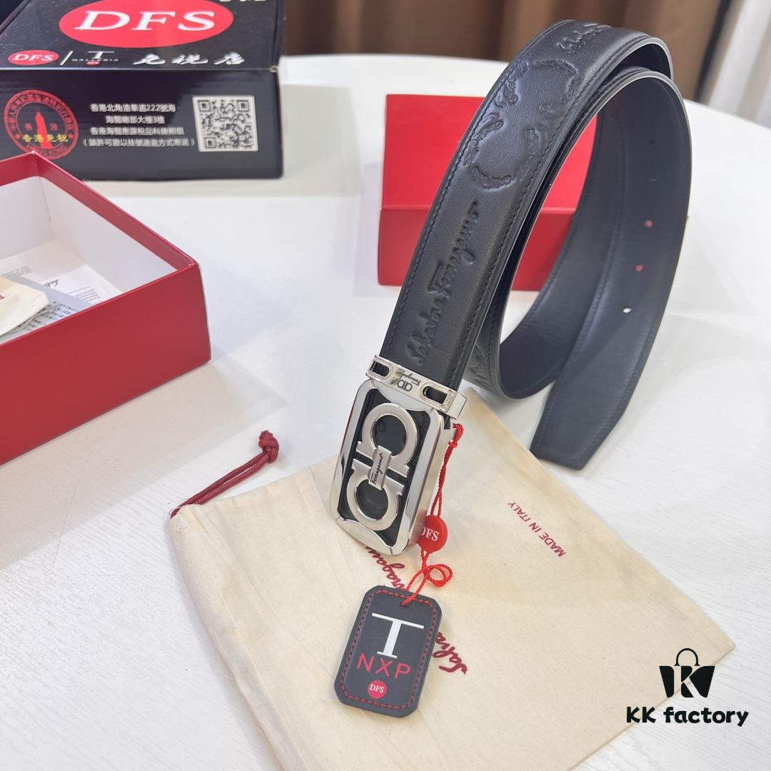 Top-tier Salvatore Ferragamo Belt, Hong Kong Duty-Free Gift Box, Original 8-Shaped Hardware, Genuine Leather, NFC Chip Enabled