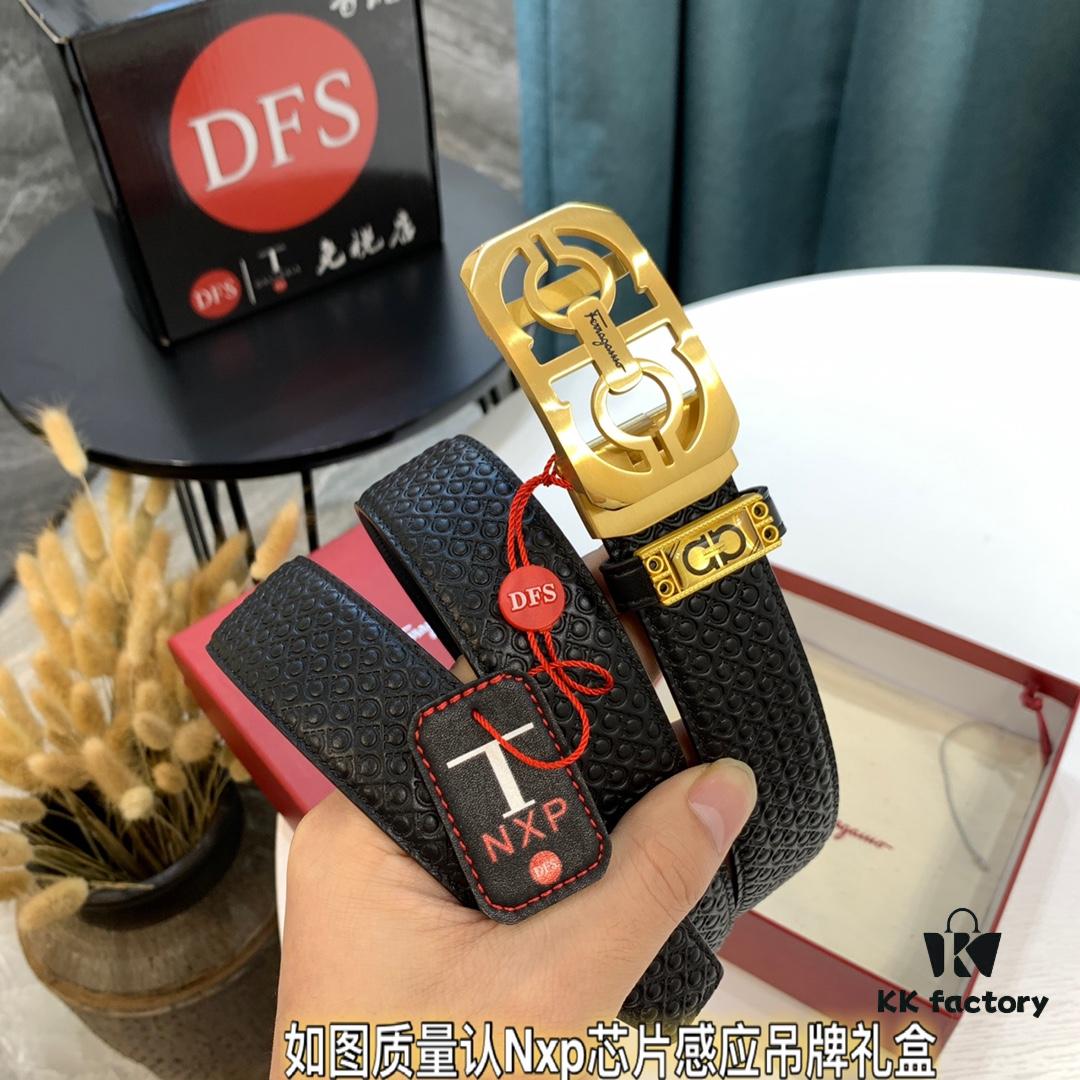 Arrival 🩳🩳🩳 Trumpet 🎺🎺 Genuine Photo, Salvatore Ferragamo Automatic Series Men's Belt, ZP Mold Precision Crafted with Figure-8 Beveled Pattern and Stainless Steel Hardware, Business Belt, Imported Authentic Ferragamo Mesh-Textured Full-Grain Calfskin, Auto-Tooth Adjustment, 3.5 cm Width