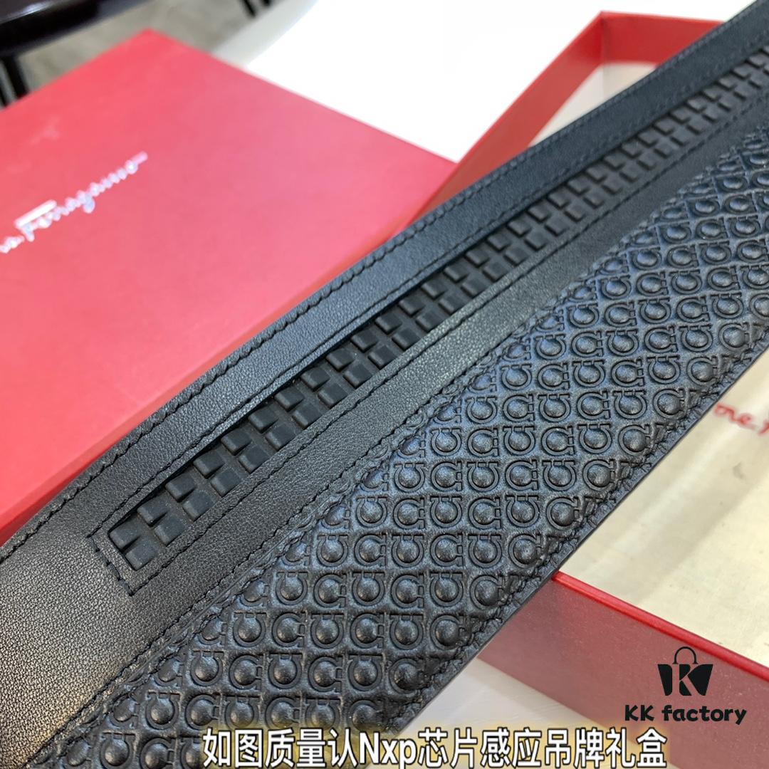 Arrival 🩳🩳🩳 Trumpet 🎺🎺 Genuine Photo, Salvatore Ferragamo Automatic Series Men's Belt, ZP Mold Precision Crafted with Figure-8 Beveled Pattern and Stainless Steel Hardware, Business Belt, Imported Authentic Ferragamo Mesh-Textured Full-Grain Calfskin, Auto-Tooth Adjustment, 3.5 cm Width