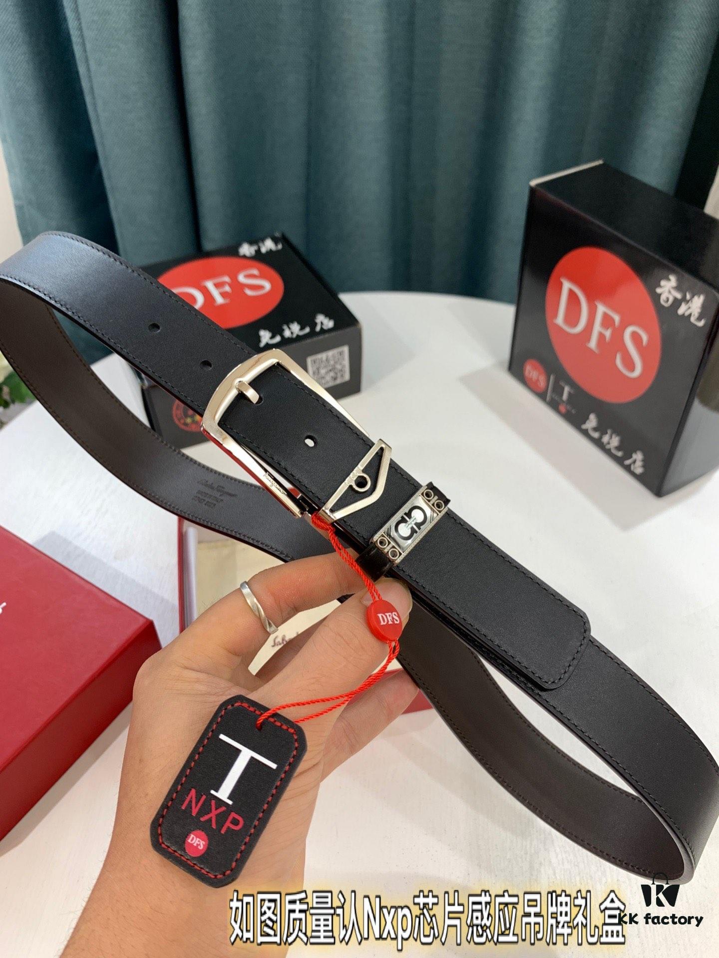 Salvatore Ferragamo Men's Belt, Genuine Top Grain Cowhide, Reversible Design, 3.5cm Width, Stainless Steel '8' Pin Buckle, Adjustable Length, Ideal Gift