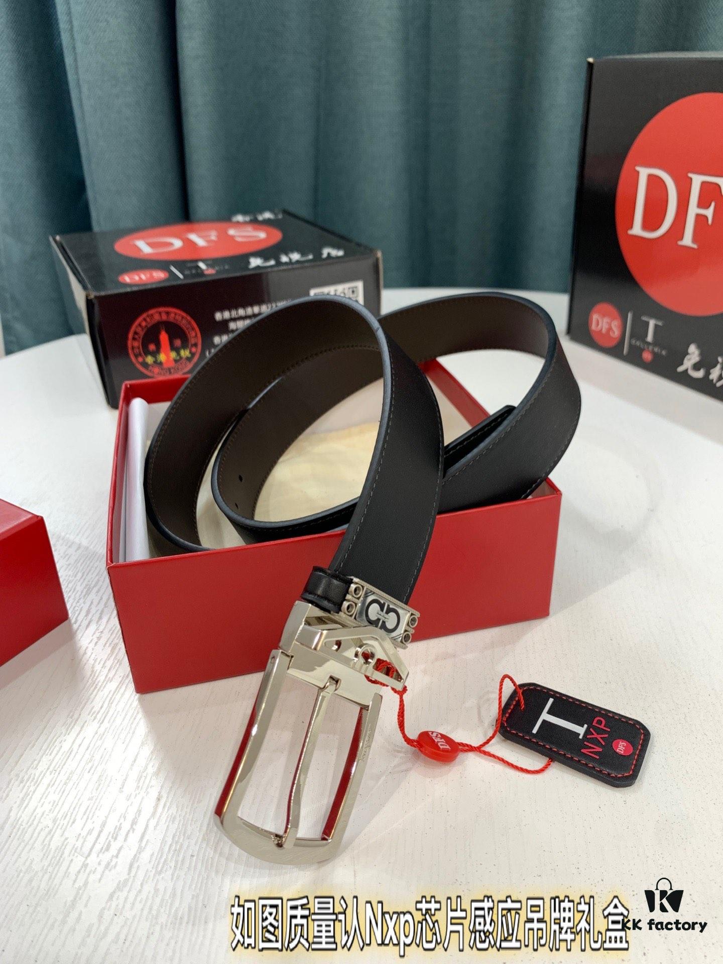 Salvatore Ferragamo Men's Belt, Genuine Top Grain Cowhide, Reversible Design, 3.5cm Width, Stainless Steel '8' Pin Buckle, Adjustable Length, Ideal Gift