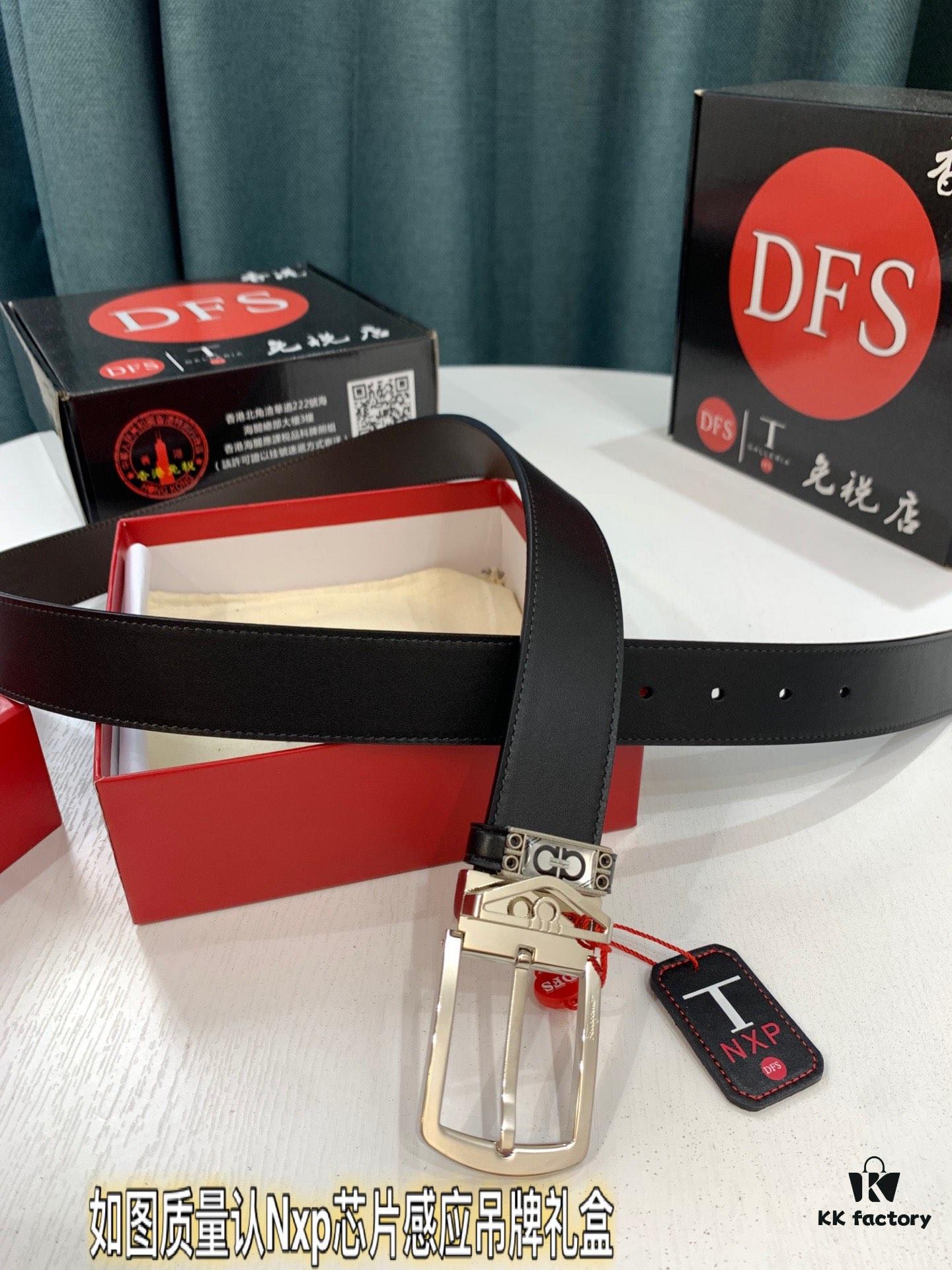 Salvatore Ferragamo Men's Belt, Genuine Top Grain Cowhide, Reversible Design, 3.5cm Width, Stainless Steel '8' Pin Buckle, Adjustable Length, Ideal Gift