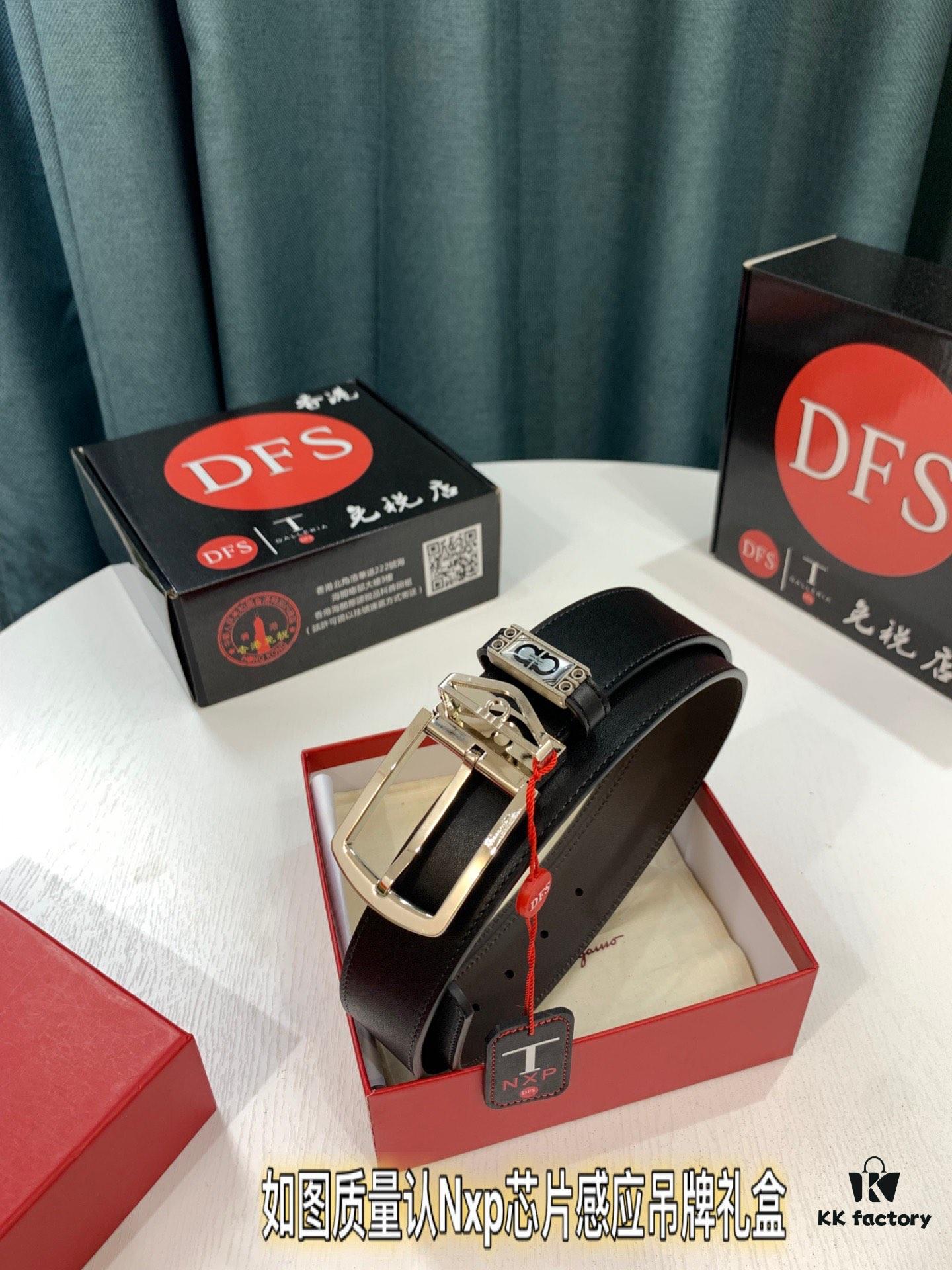 Salvatore Ferragamo Men's Belt, Genuine Top Grain Cowhide, Reversible Design, 3.5cm Width, Stainless Steel '8' Pin Buckle, Adjustable Length, Ideal Gift