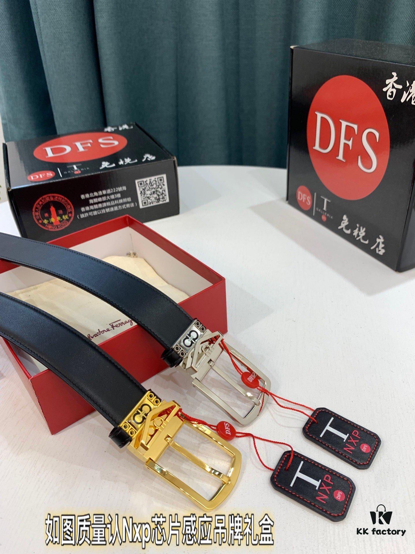 Salvatore Ferragamo Men's Belt, Genuine Top Grain Cowhide, Reversible Design, 3.5cm Width, Stainless Steel '8' Pin Buckle, Adjustable Length, Ideal Gift