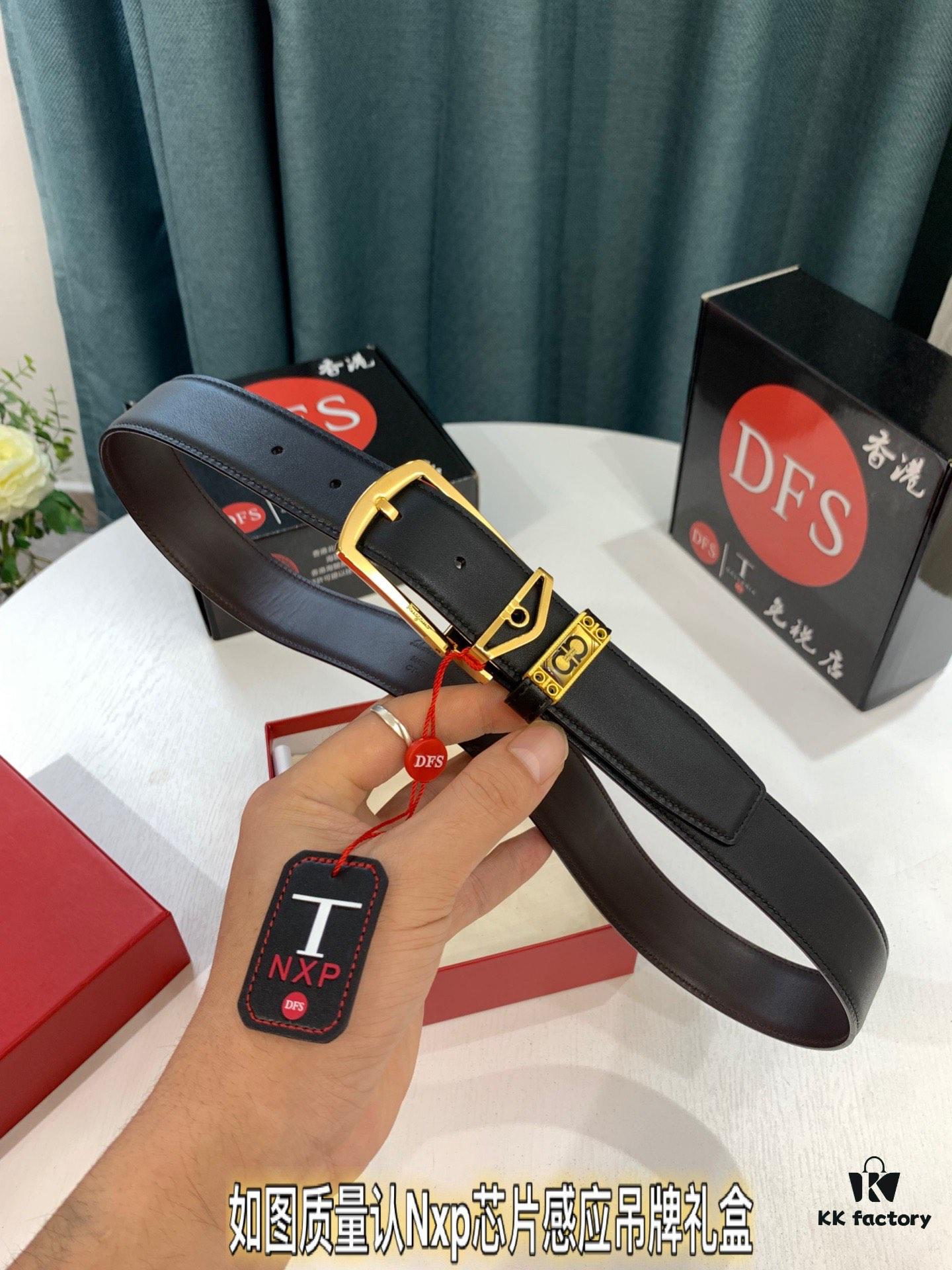 Salvatore Ferragamo Men's Belt, Genuine Imported Full-Grain Calfskin, Reversible Design with 8-Shank Pin Buckle