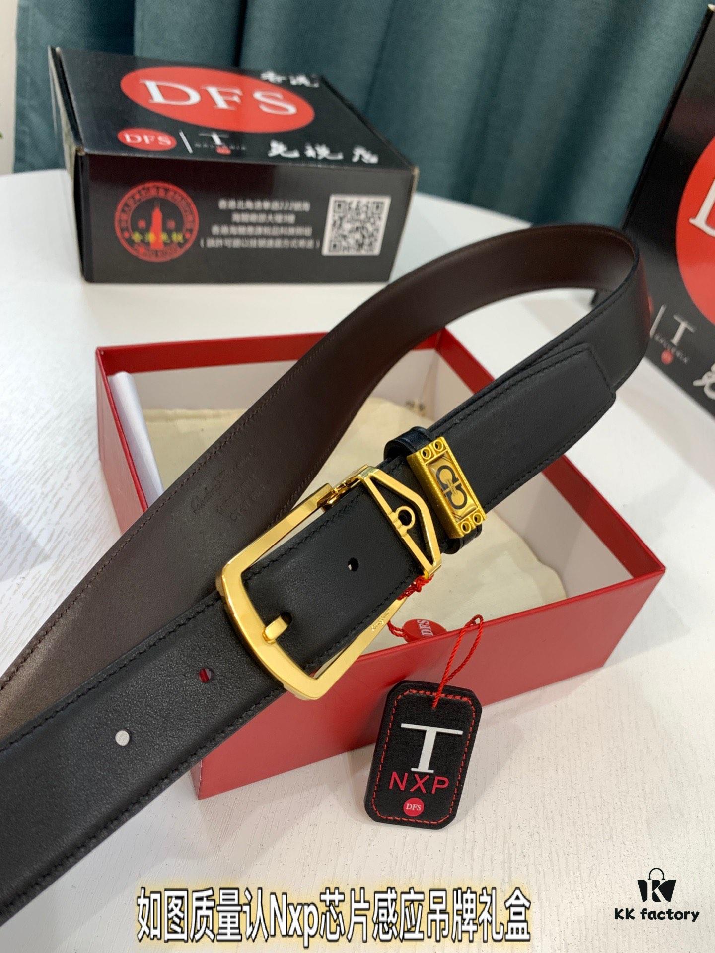 Salvatore Ferragamo Men's Belt, Genuine Imported Full-Grain Calfskin, Reversible Design with 8-Shank Pin Buckle