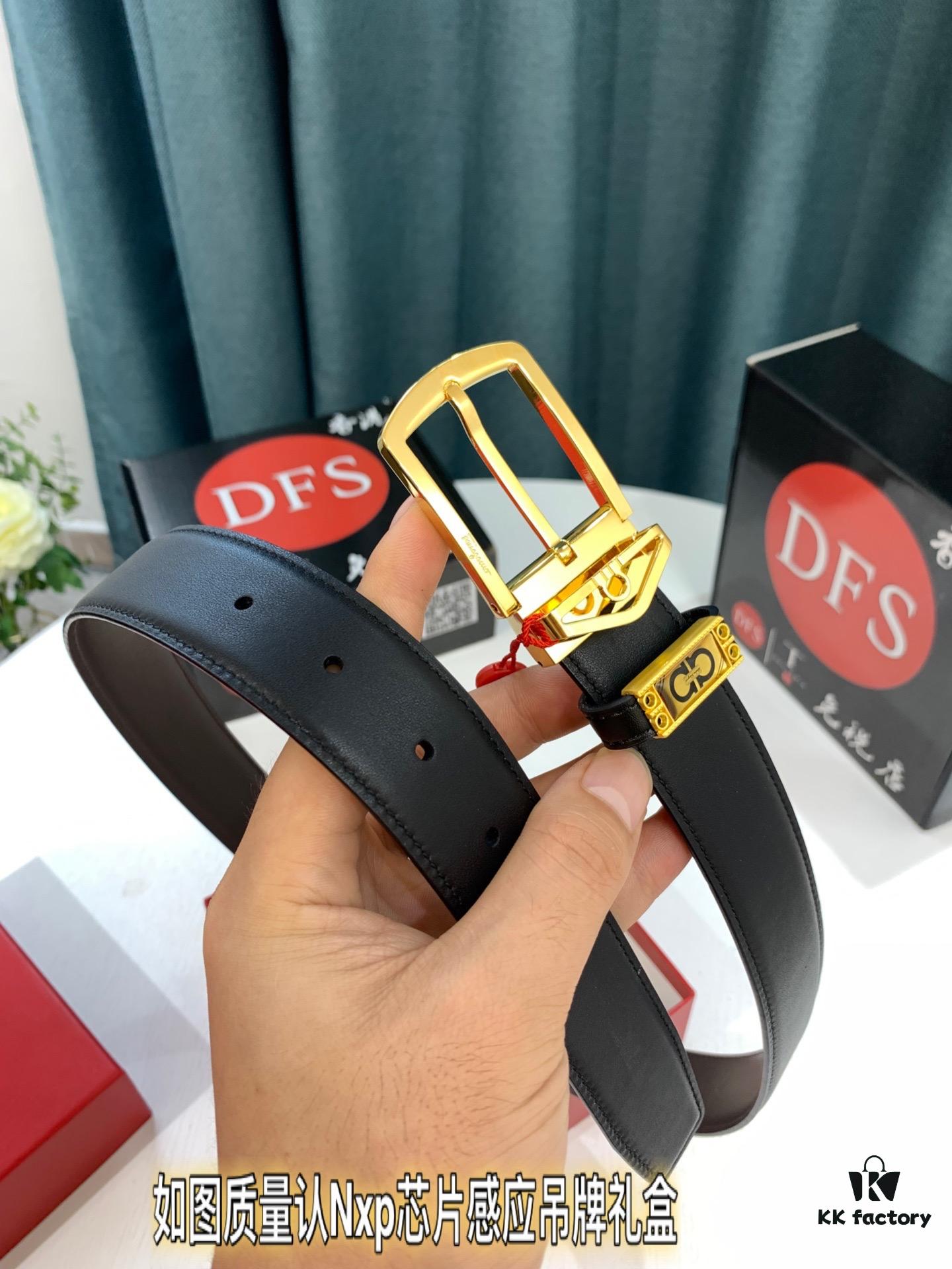 Salvatore Ferragamo Men's Belt, Genuine Imported Full-Grain Calfskin, Reversible Design with 8-Shank Pin Buckle