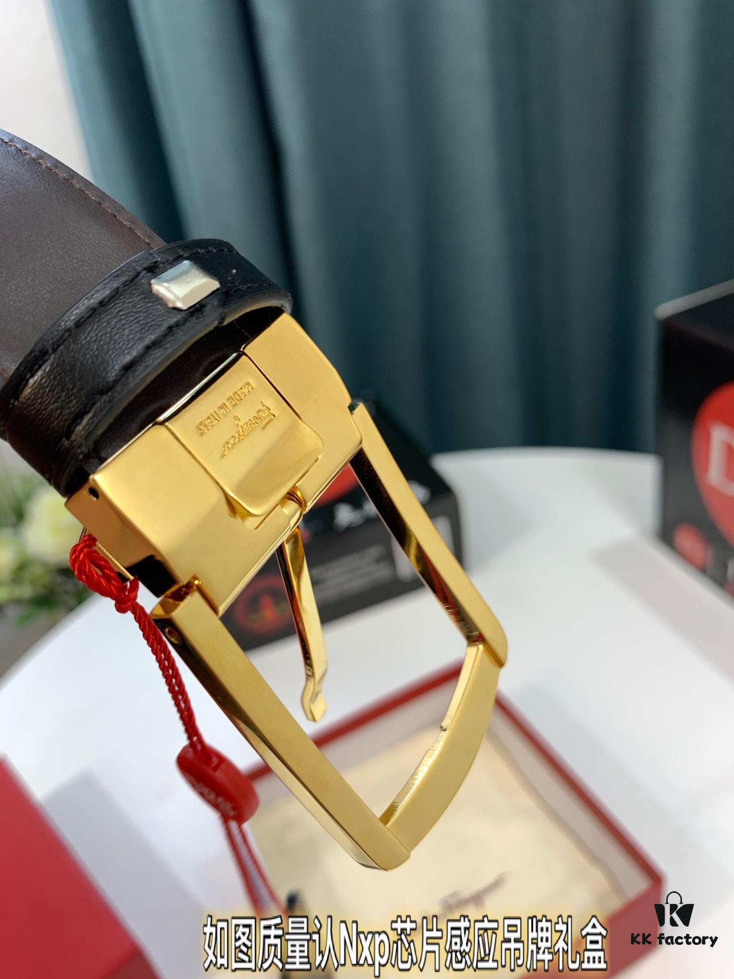 Salvatore Ferragamo Men's Belt, Genuine Imported Full-Grain Calfskin, Reversible Design with 8-Shank Pin Buckle