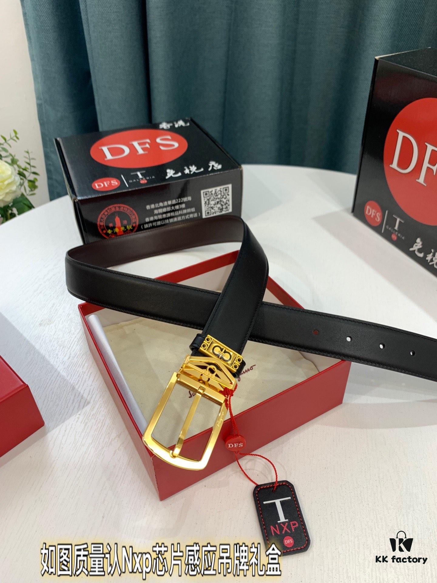 Salvatore Ferragamo Men's Belt, Genuine Imported Full-Grain Calfskin, Reversible Design with 8-Shank Pin Buckle