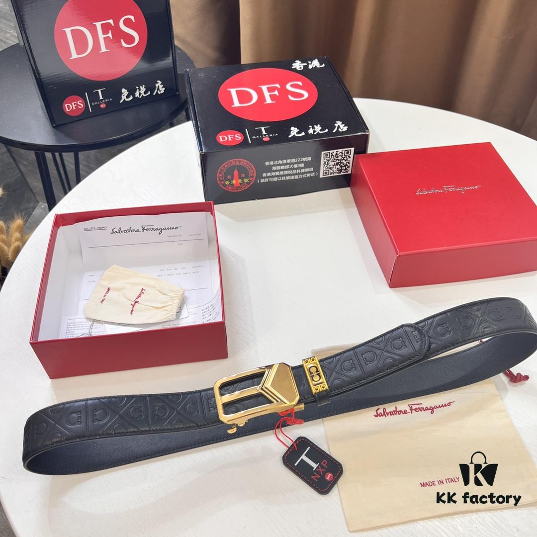 Salvatore Ferragamo Men's Automatic Belt, Top-Quality Genuine Leather with Steel Hardware, 3.5cm Width, '8' Weave Design