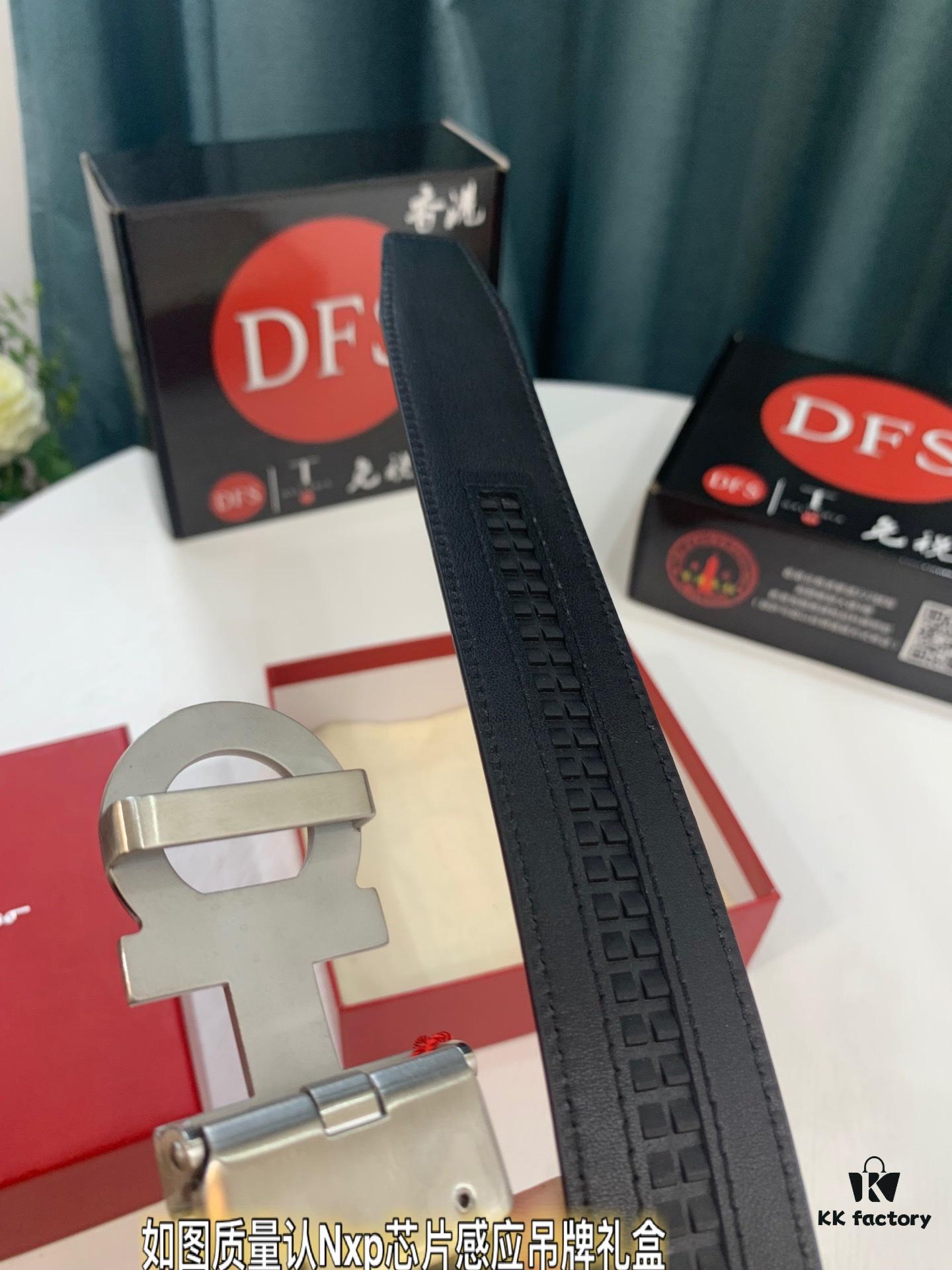 Arrival 🎺🎺 Authentic Shot, Ferragamo Men's Automatic Belt, ZP Mould Design, 8-Shaped Beveled Pattern with Stainless Steel Hardware, Business Belt, Imported Small Ferragamo Mesh Pattern Top-Grain Calfskin, Automatic Tooth Adjustment, 3.5 cm Width