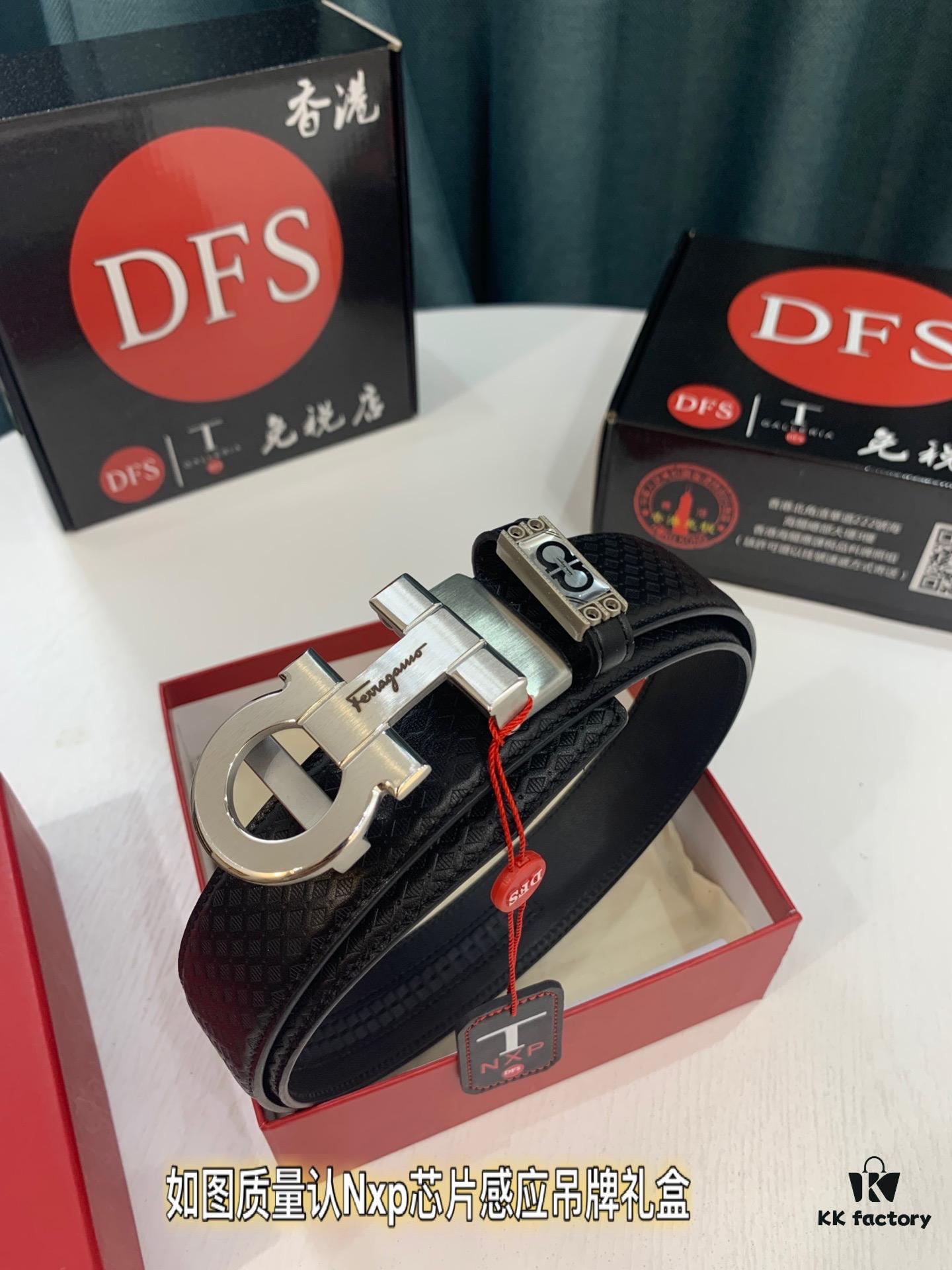 Arrival 🎺🎺 Authentic Shot, Ferragamo Men's Automatic Belt, ZP Mould Design, 8-Shaped Beveled Pattern with Stainless Steel Hardware, Business Belt, Imported Small Ferragamo Mesh Pattern Top-Grain Calfskin, Automatic Tooth Adjustment, 3.5 cm Width