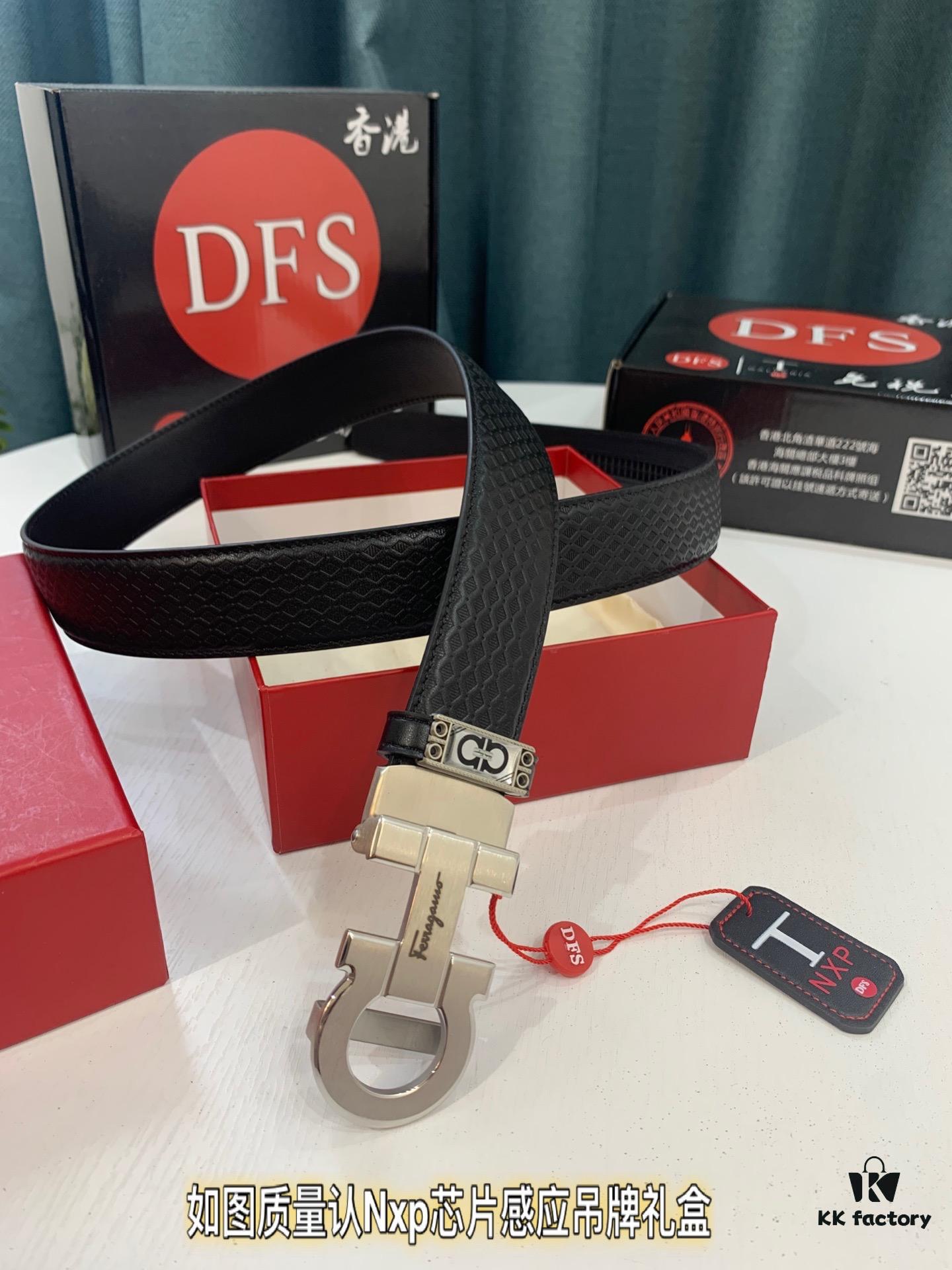 Arrival 🎺🎺 Authentic Shot, Ferragamo Men's Automatic Belt, ZP Mould Design, 8-Shaped Beveled Pattern with Stainless Steel Hardware, Business Belt, Imported Small Ferragamo Mesh Pattern Top-Grain Calfskin, Automatic Tooth Adjustment, 3.5 cm Width