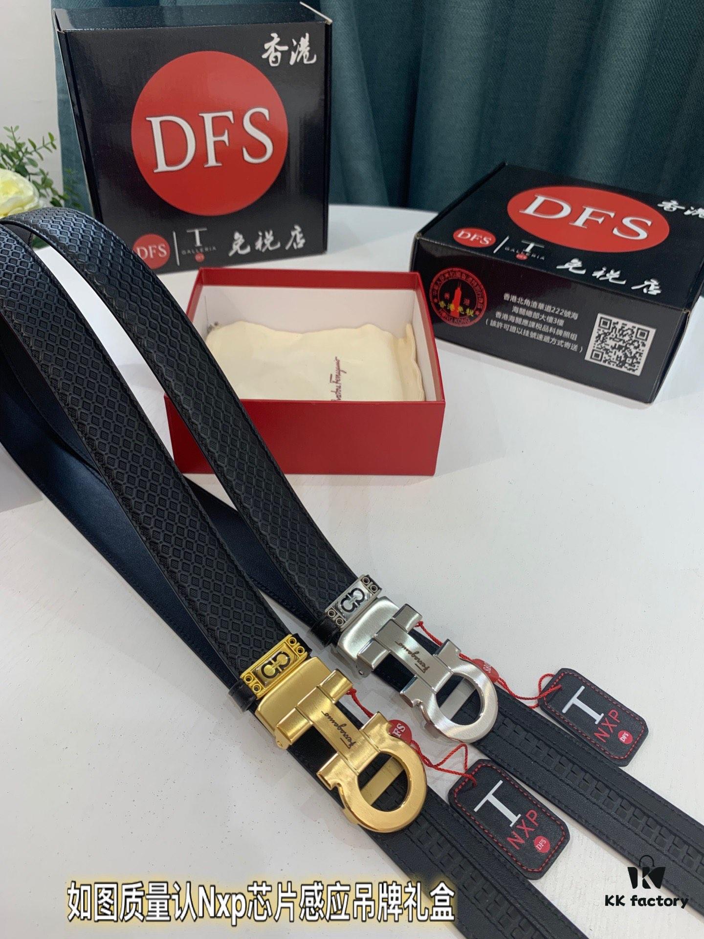 Arrival 🎺🎺 Authentic Photography, Ferragamo Automatic Series Men's Belt, ZP Molded 8-Shaped Beveled Pattern with Stainless Steel Hardware, Business Belt, Imported Small Ferragamo Mesh Pattern Top-Grain Calfskin, Automatic Tooth Adjustment, Width 3.5 cm