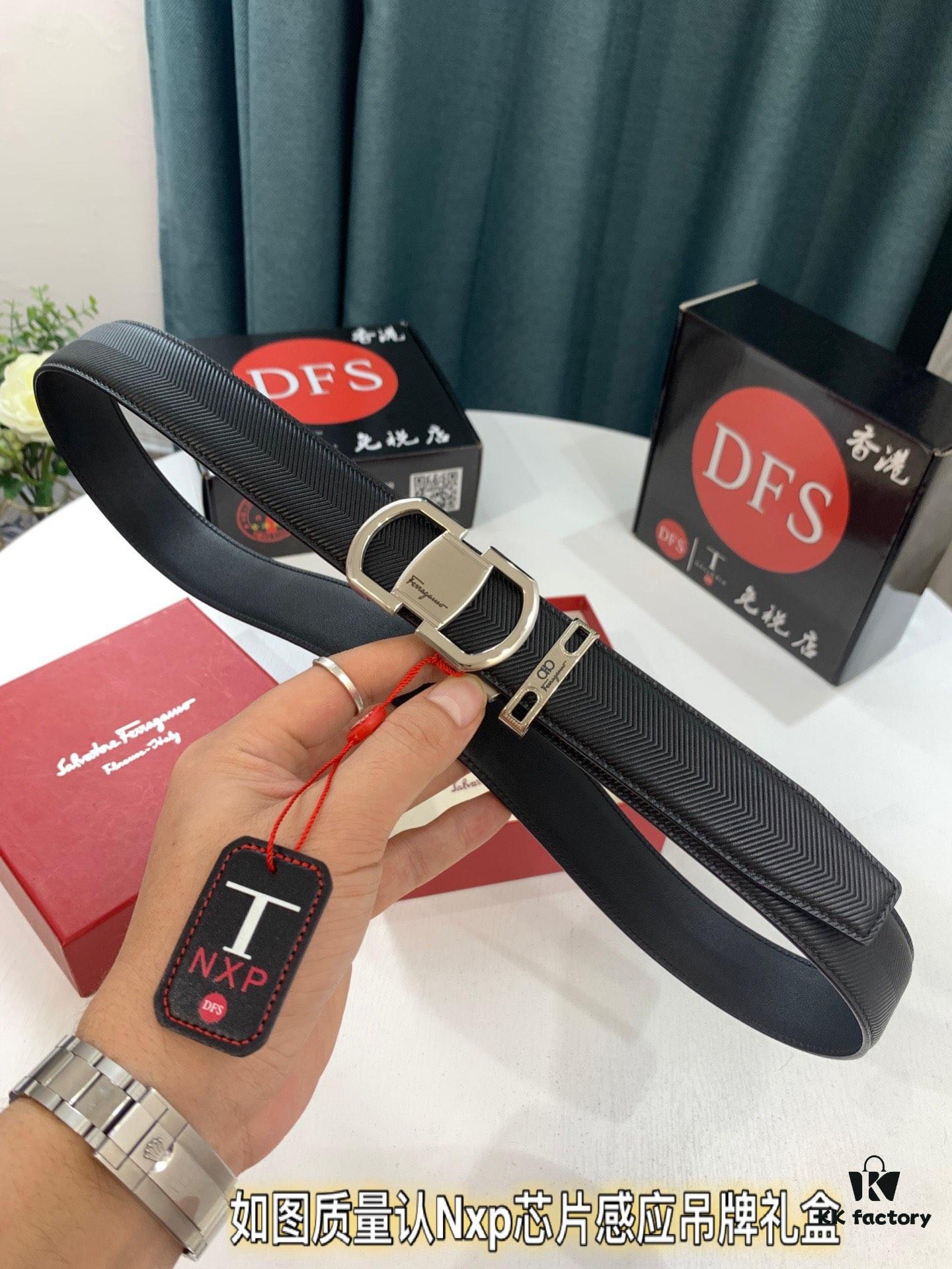 Arrival 🎺🎺 Real Product Photography, Ferragamo Automatic Series Men's Belt, ZP Molded 8-Shaped Weave with Stainless Steel Hardware, Business Belt, Imported Genuine Ferragamo Arrow Pattern Top-Grain Calfskin, Automatic Adjusting Buckle, 3.5 cm Width