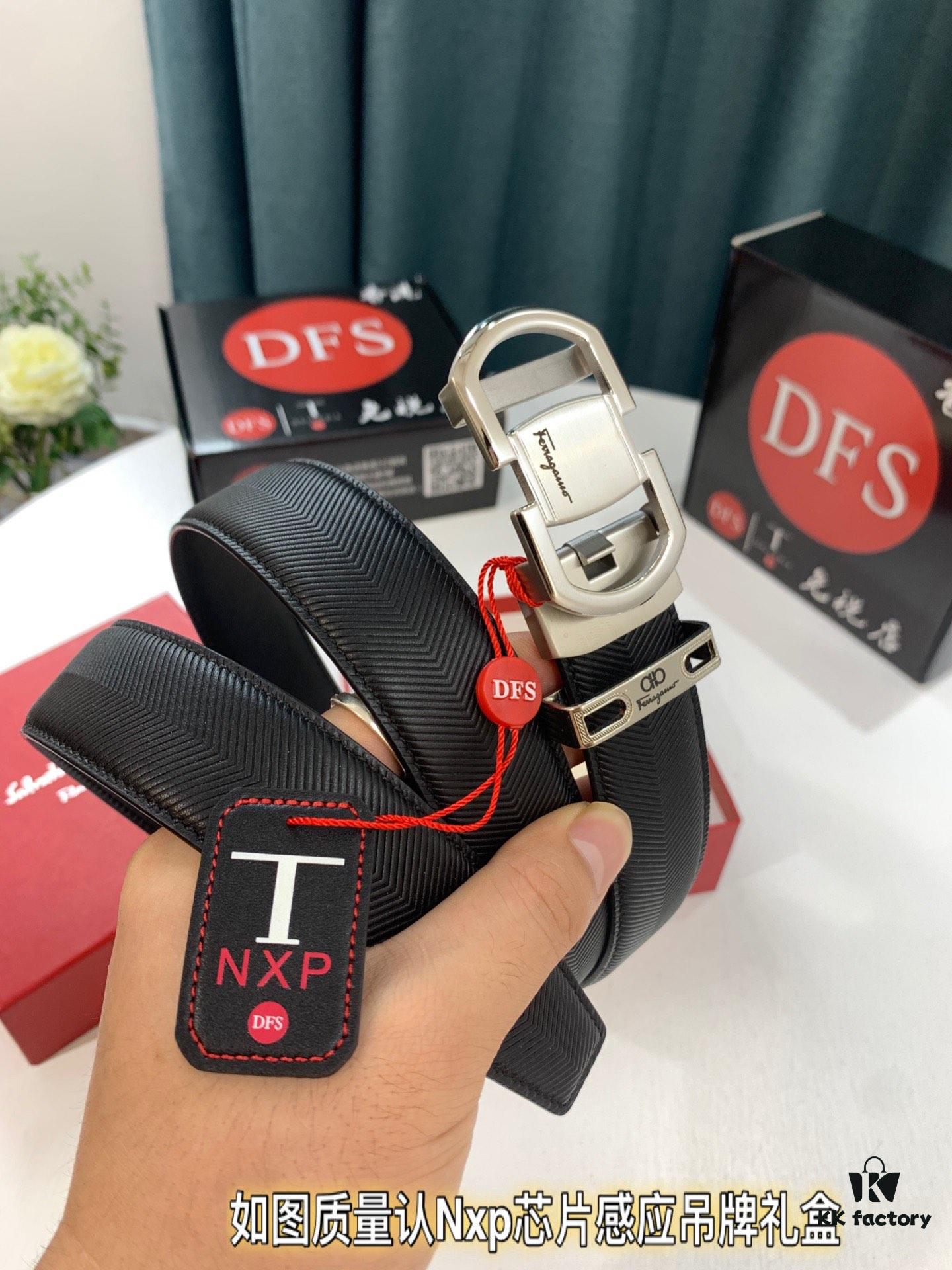 Arrival 🎺🎺 Real Product Photography, Ferragamo Automatic Series Men's Belt, ZP Molded 8-Shaped Weave with Stainless Steel Hardware, Business Belt, Imported Genuine Ferragamo Arrow Pattern Top-Grain Calfskin, Automatic Adjusting Buckle, 3.5 cm Width