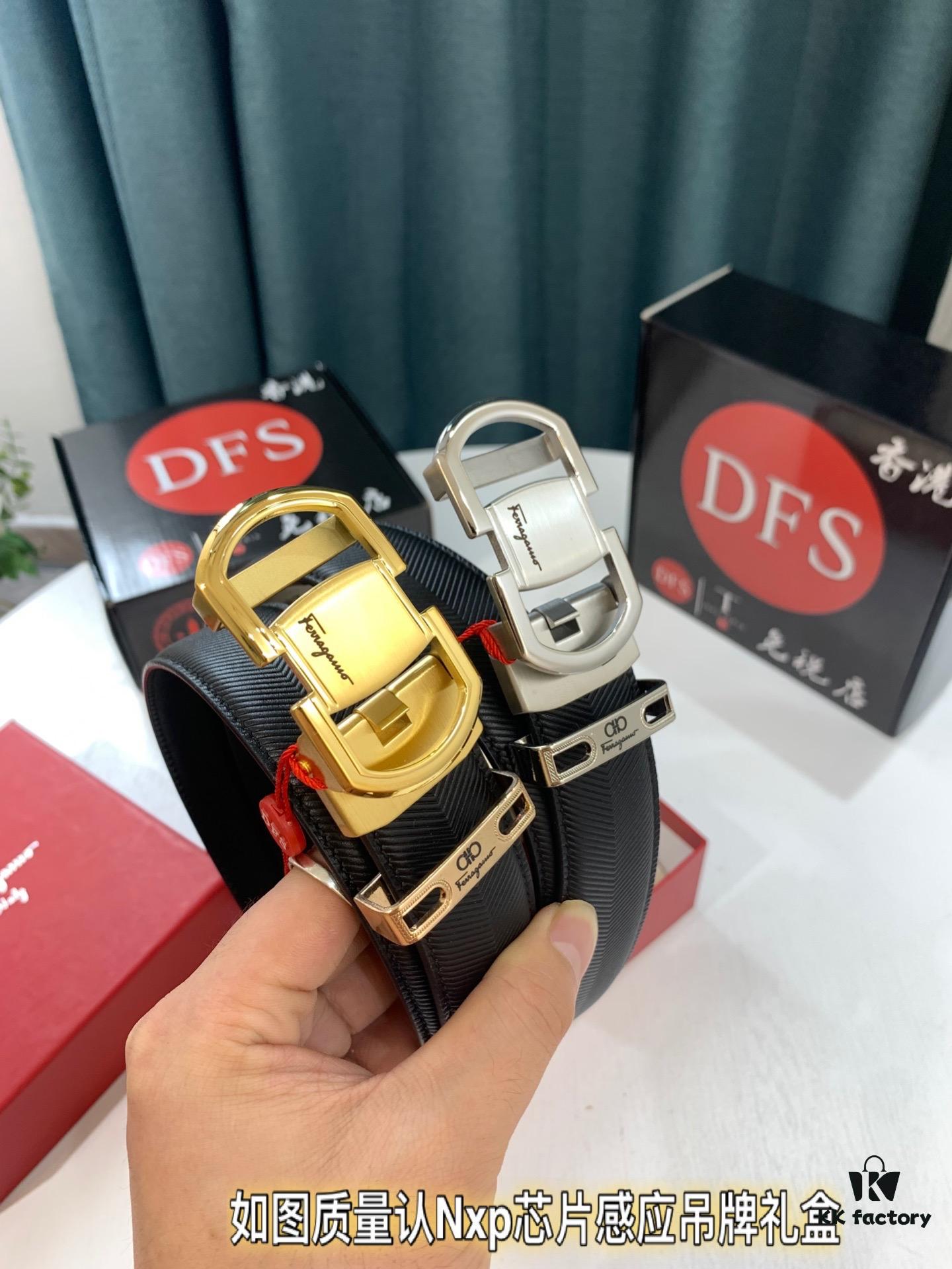 Arrival 🎺🎺 Real Product Photography, Ferragamo Automatic Series Men's Belt, ZP Molded 8-Shaped Weave with Stainless Steel Hardware, Business Belt, Imported Genuine Ferragamo Arrow Pattern Top-Grain Calfskin, Automatic Adjusting Buckle, 3.5 cm Width