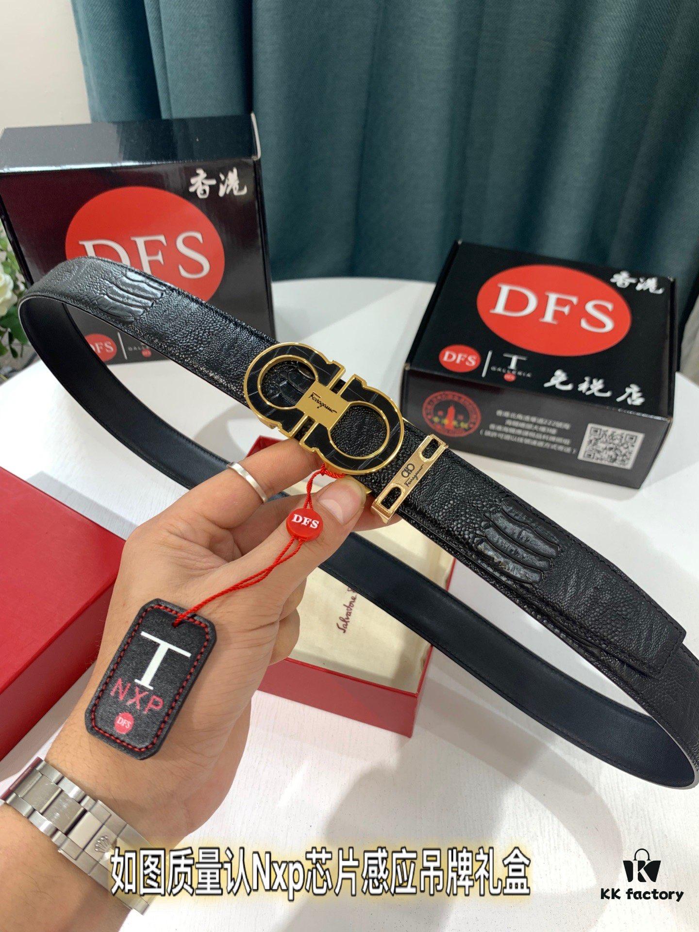 Salvatore Ferragamo Automatic Buckle Belt, 2023 Newest Crocodile Belly Grain Full-Grain Calfskin, Top-Quality Business Formal Belt, 3.5cm Width