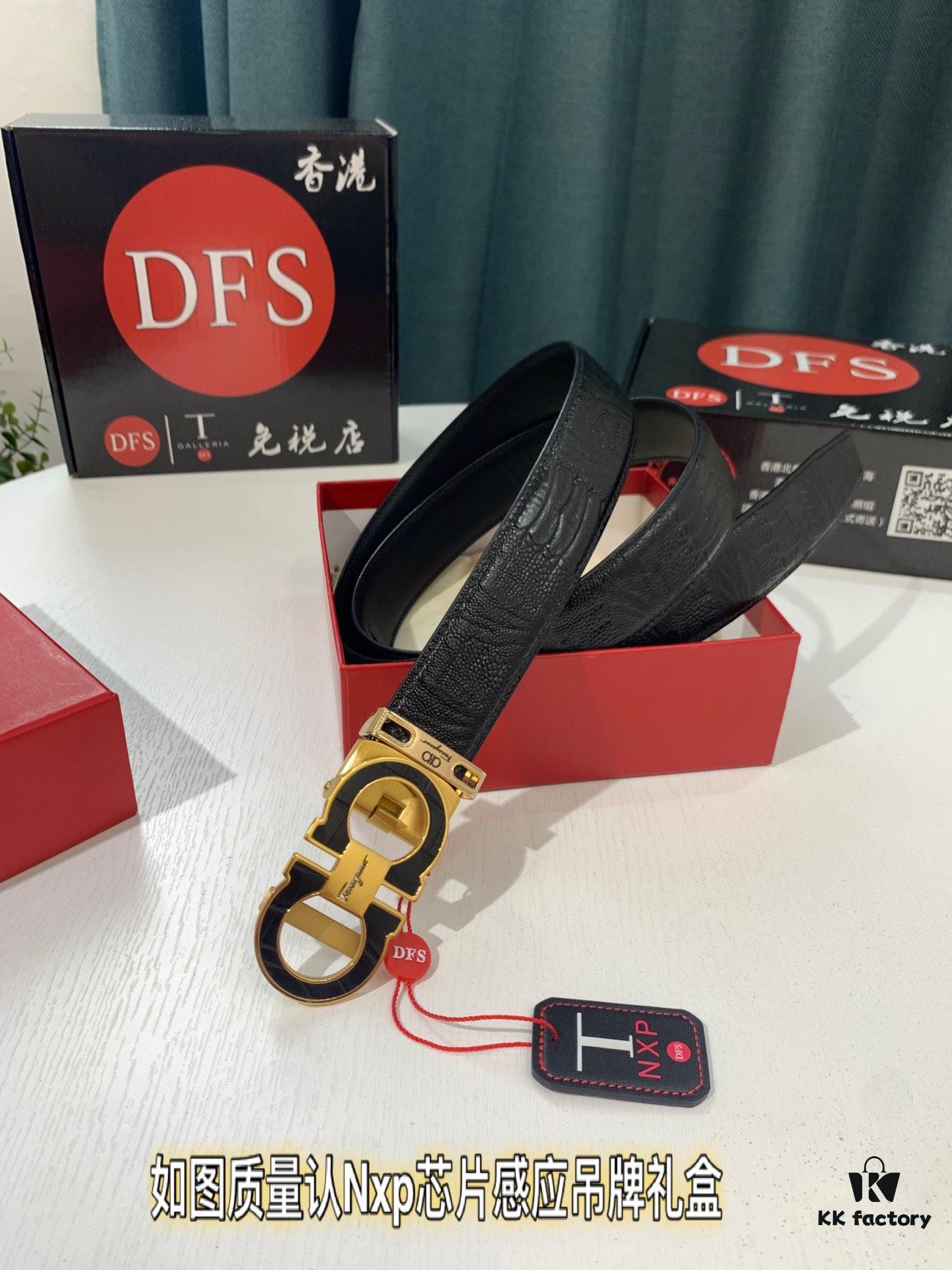 Salvatore Ferragamo Automatic Buckle Belt, 2023 Newest Crocodile Belly Grain Full-Grain Calfskin, Top-Quality Business Formal Belt, 3.5cm Width