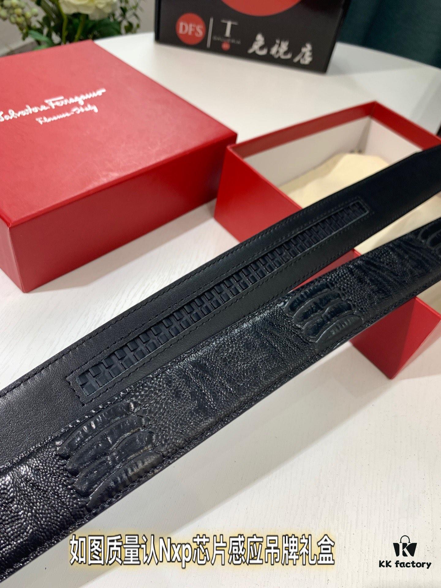 SALUTE Recommend 🎺🎺 Authentic Filigree Automatic Belt, 2023 Newest Style, Crocodile Grain Top Layer Cowhide, 3.5cm Width, Premium Business Dress Belt with Smooth Slide Closure
