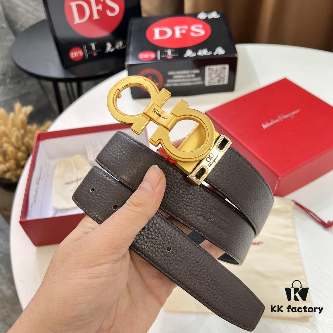 Salvatore Ferragamo Men's Belt, Genuine First-Layer Calfskin with Woven Texture, Reversible Design, 3.5cm Width, Stainless Steel Buckle, Adjustable Length