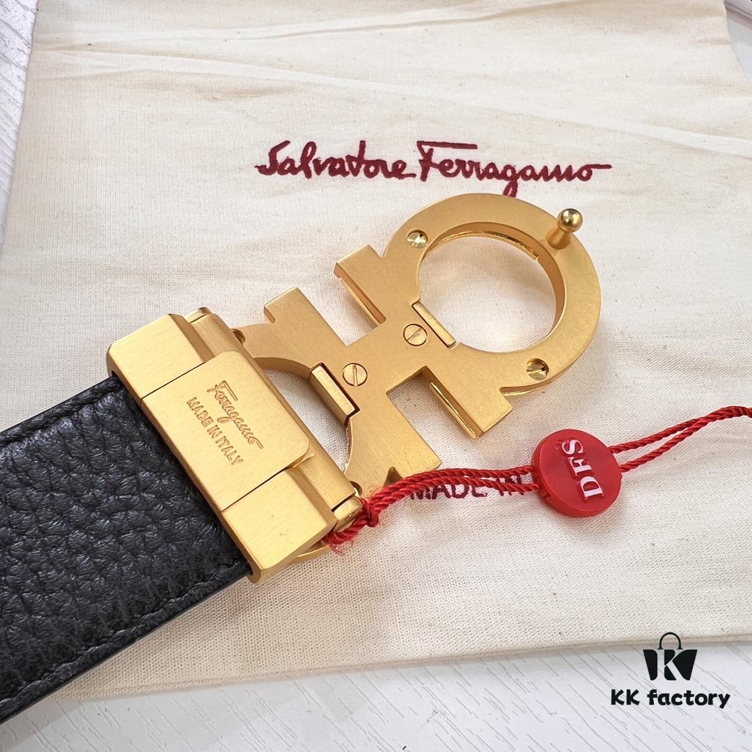 Salvatore Ferragamo Men's Belt, Genuine First-Layer Calfskin with Woven Texture, Reversible Design, 3.5cm Width, Stainless Steel Buckle, Adjustable Length