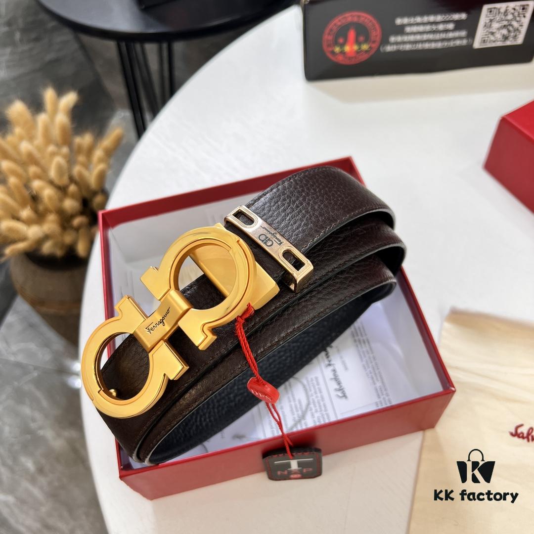 Salvatore Ferragamo Men's Belt, Genuine First-Layer Calfskin with Woven Texture, Reversible Design, 3.5cm Width, Stainless Steel Buckle, Adjustable Length