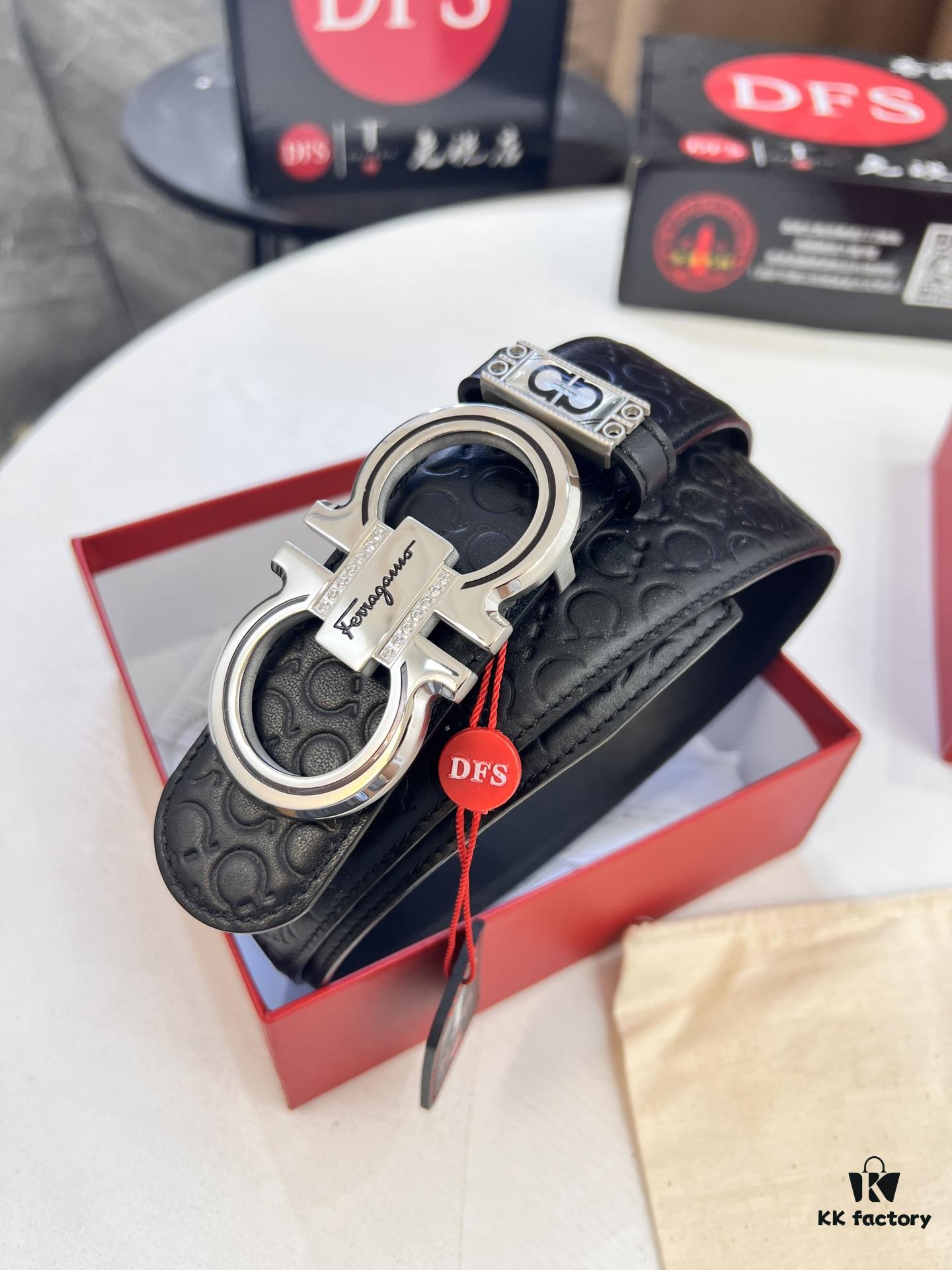 Top-tier Salvatore Ferragamo Belt, Hong Kong Duty-Free T Gift Box, Anti-Counterfeit QR Code Authentication, New '8' Shaped Original Hardware, Precision Craftsmanship, Genuine Logo Steel Stamp, Imported Embossed Top-Grain Calfskin from German OEM Manufacturer